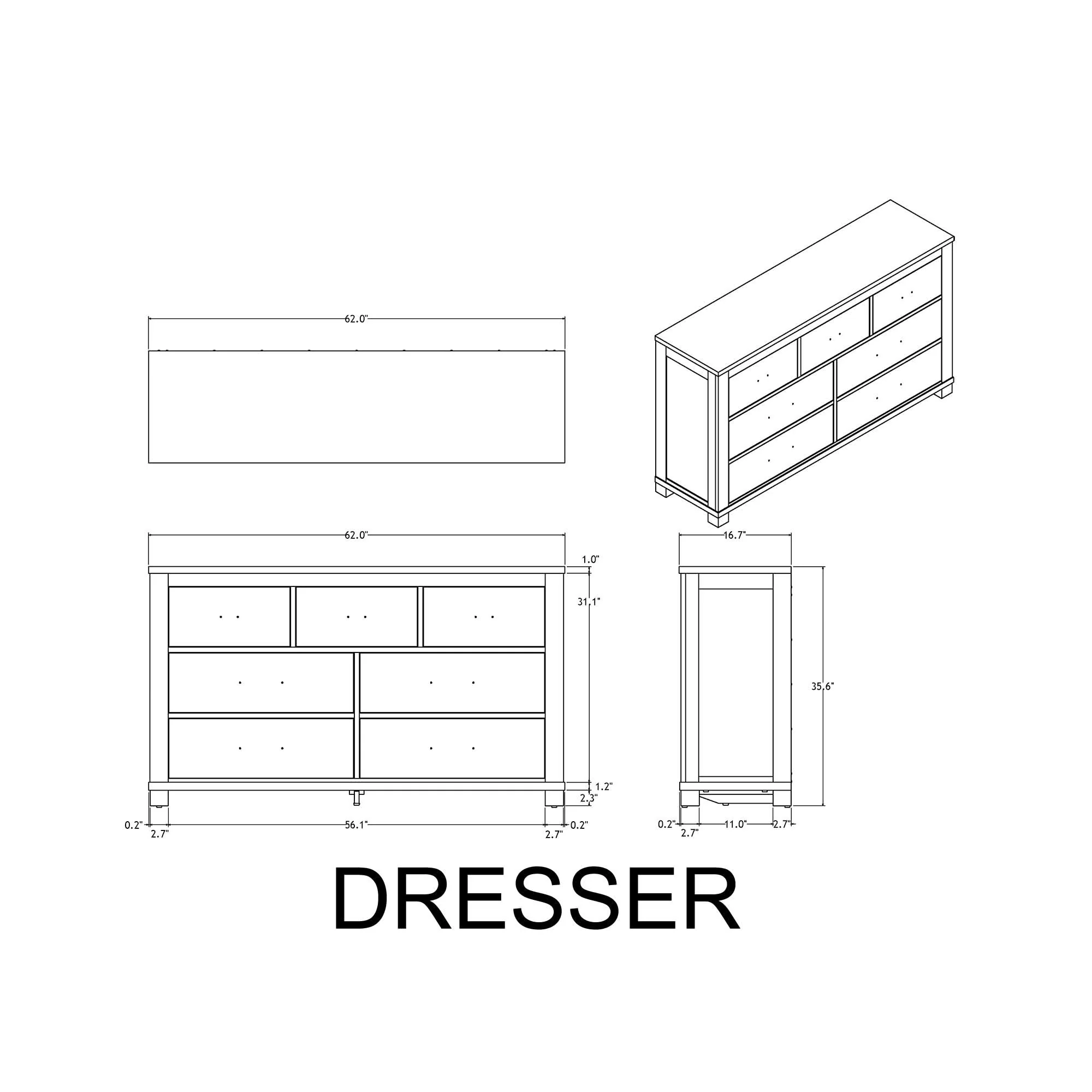 Augusta - Dresser, 7 Spacious Drawers, Block Feet - Beige Brown - Image 3