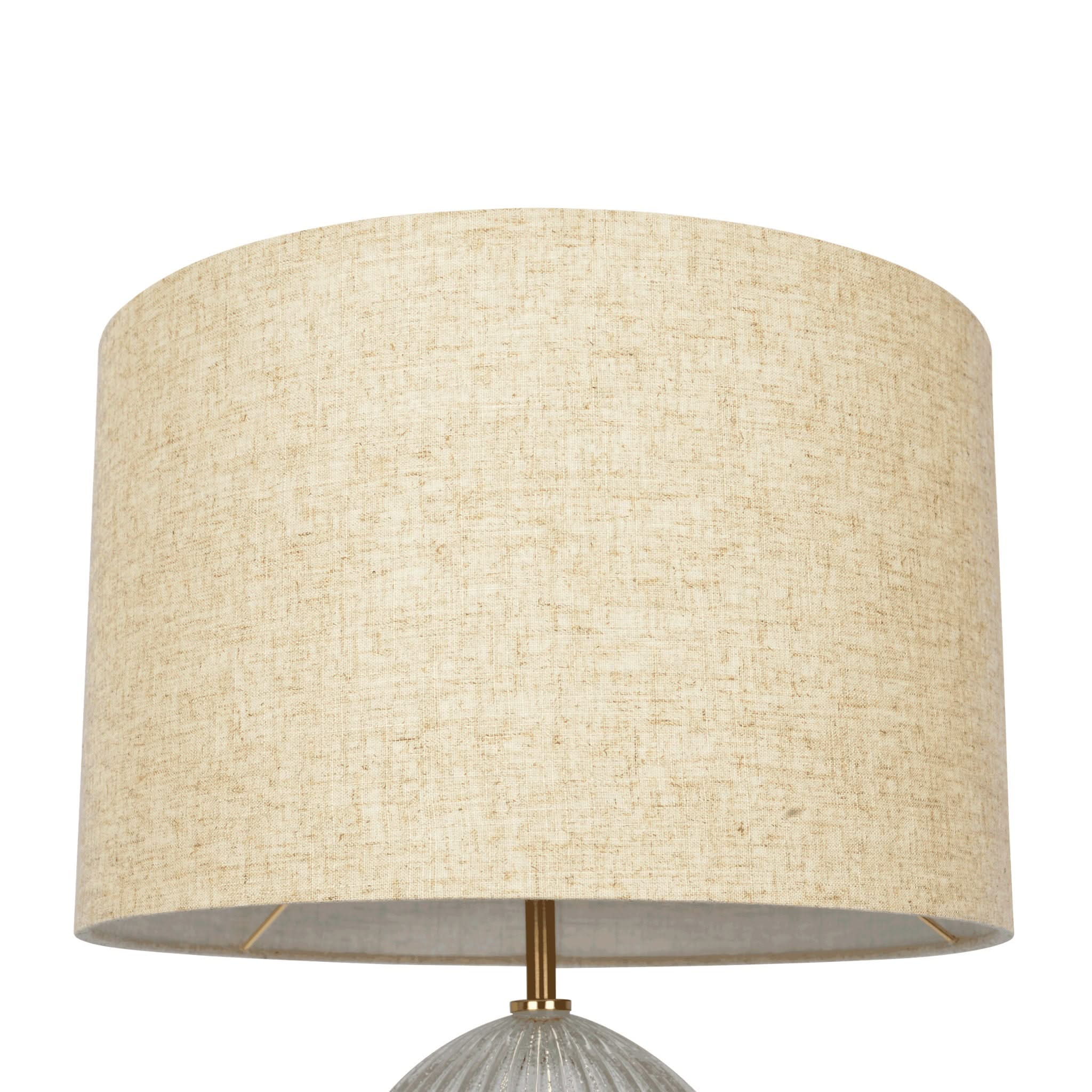 Aurora - Ribbed Lamp Base Clear Table Lamp Large Linen Shade - Beige / Clear / Gold - Image 4