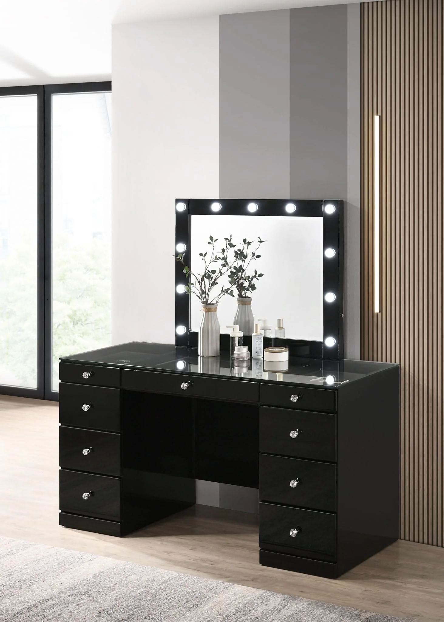 Avery - Vanity Desk With Glass Top - Black - Image 2