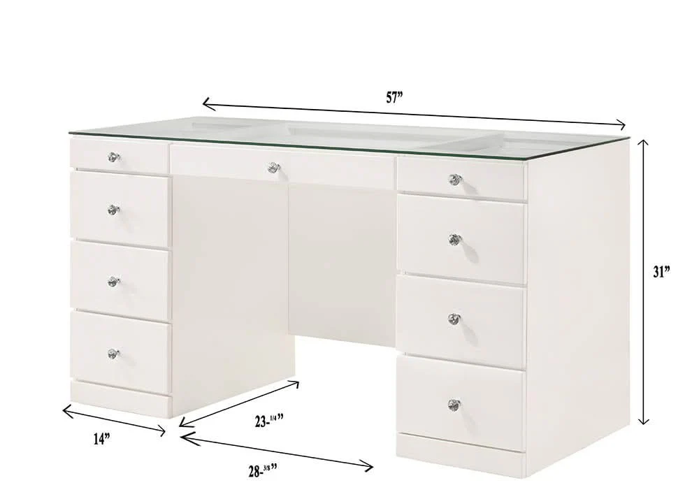 Avery - Vanity Desk With Glass Top - White - Image 2