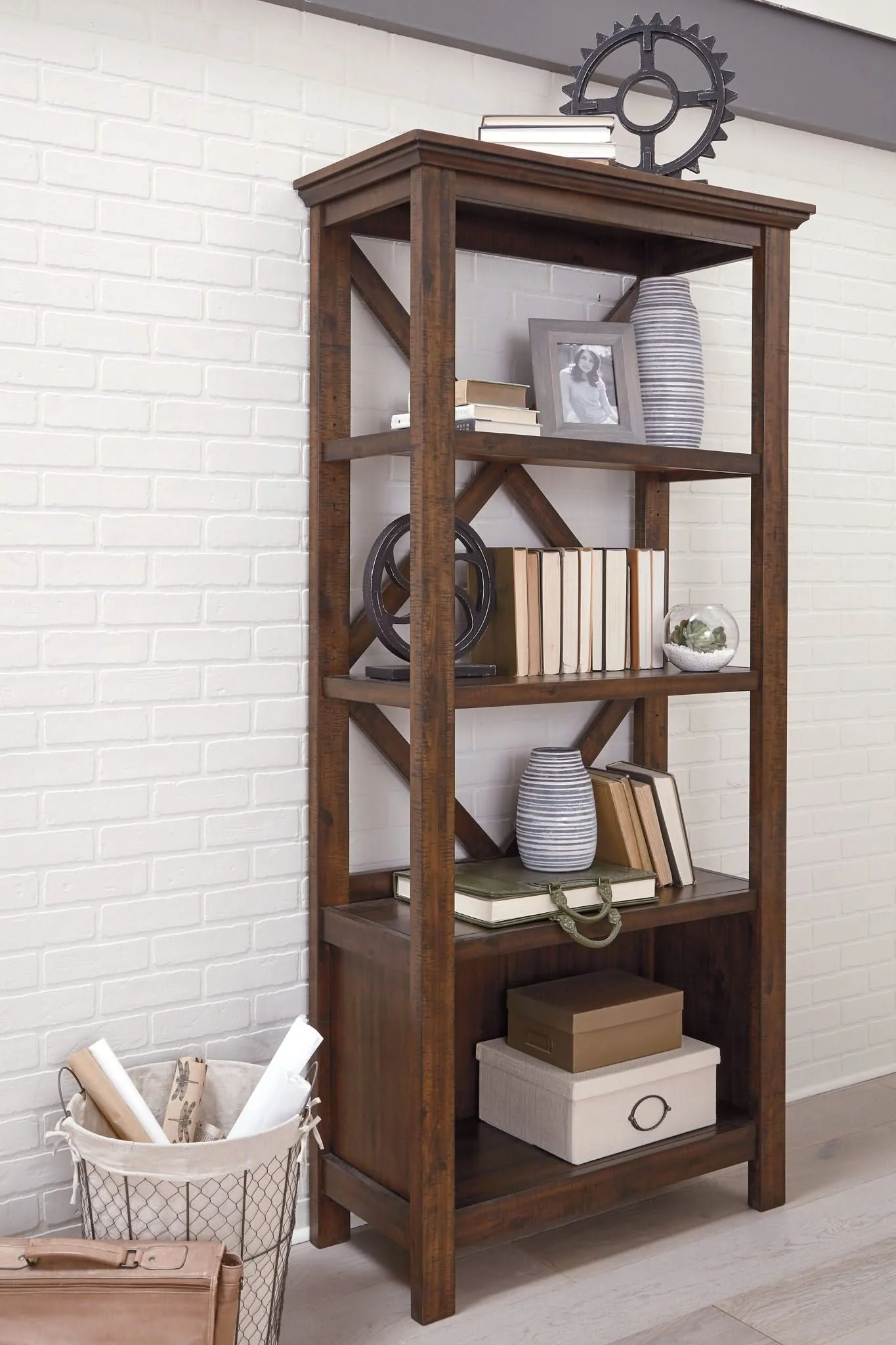 Baldridge - Large Bookcase - Rustic Brown - Image 4