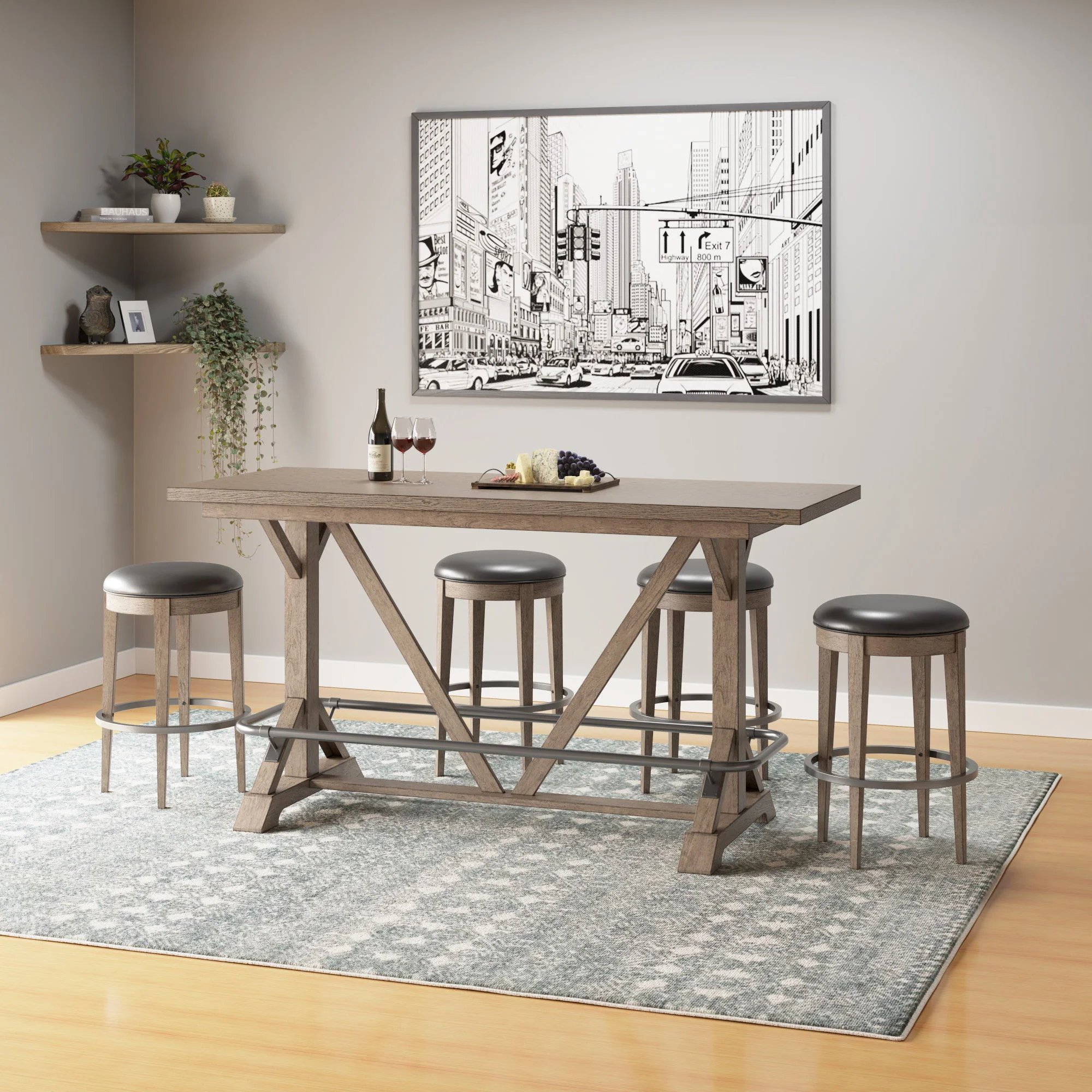 Bar Height Trestle Table - Brown - Image 4