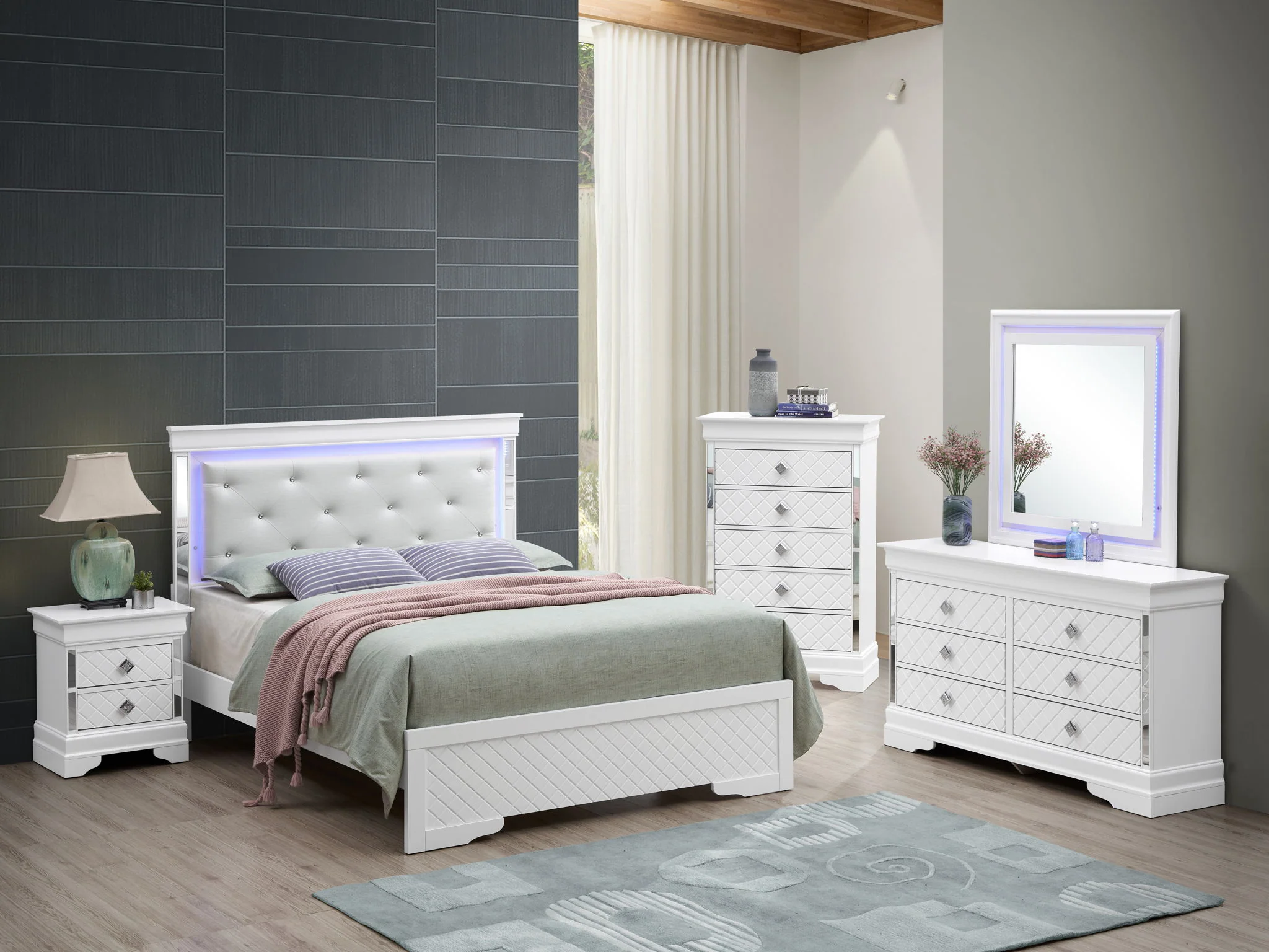 Bed With LED Light Accents Headboard - Image 14