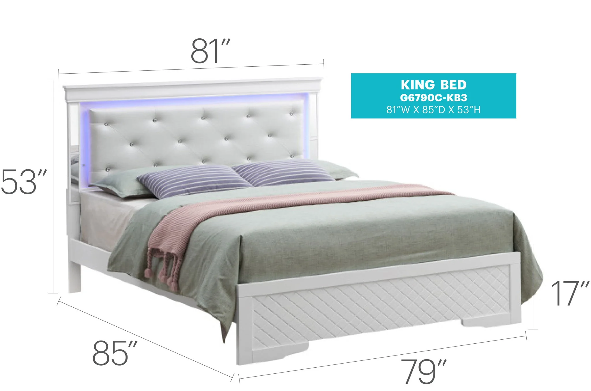 Bed With LED Light Accents Headboard - Image 18