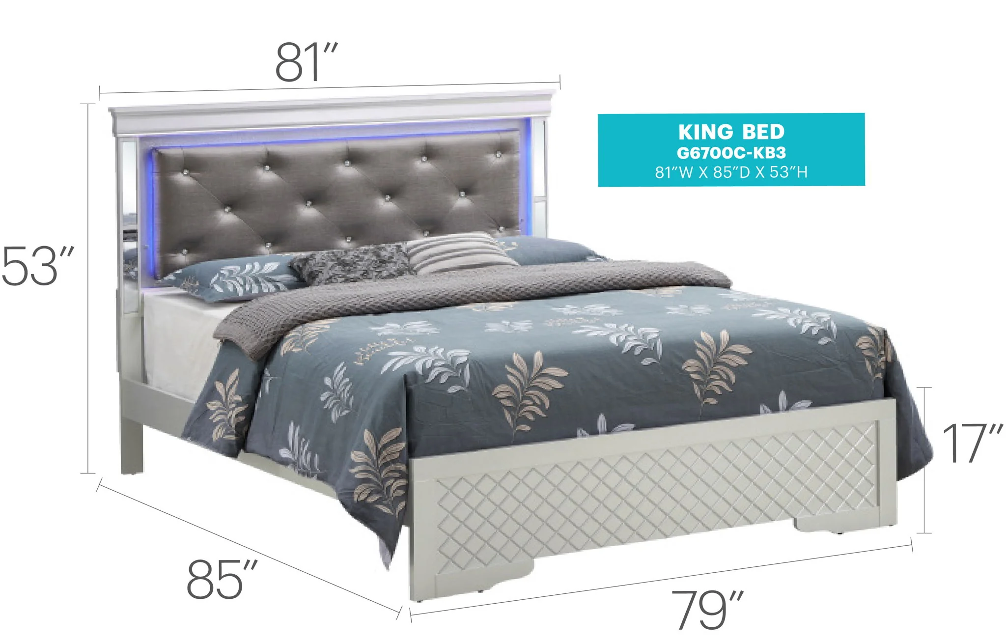 Bed With LED Light Accents Headboard - Image 19