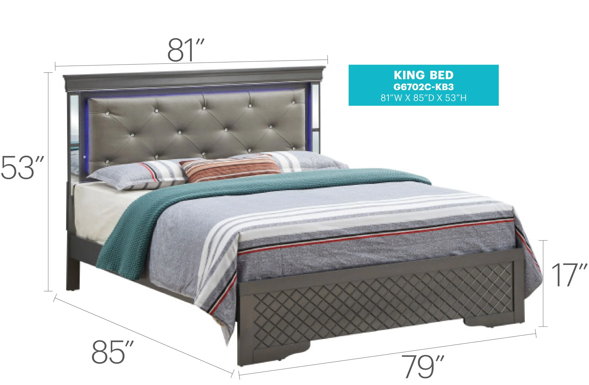 Bed With LED Light Accents Headboard - Image 22