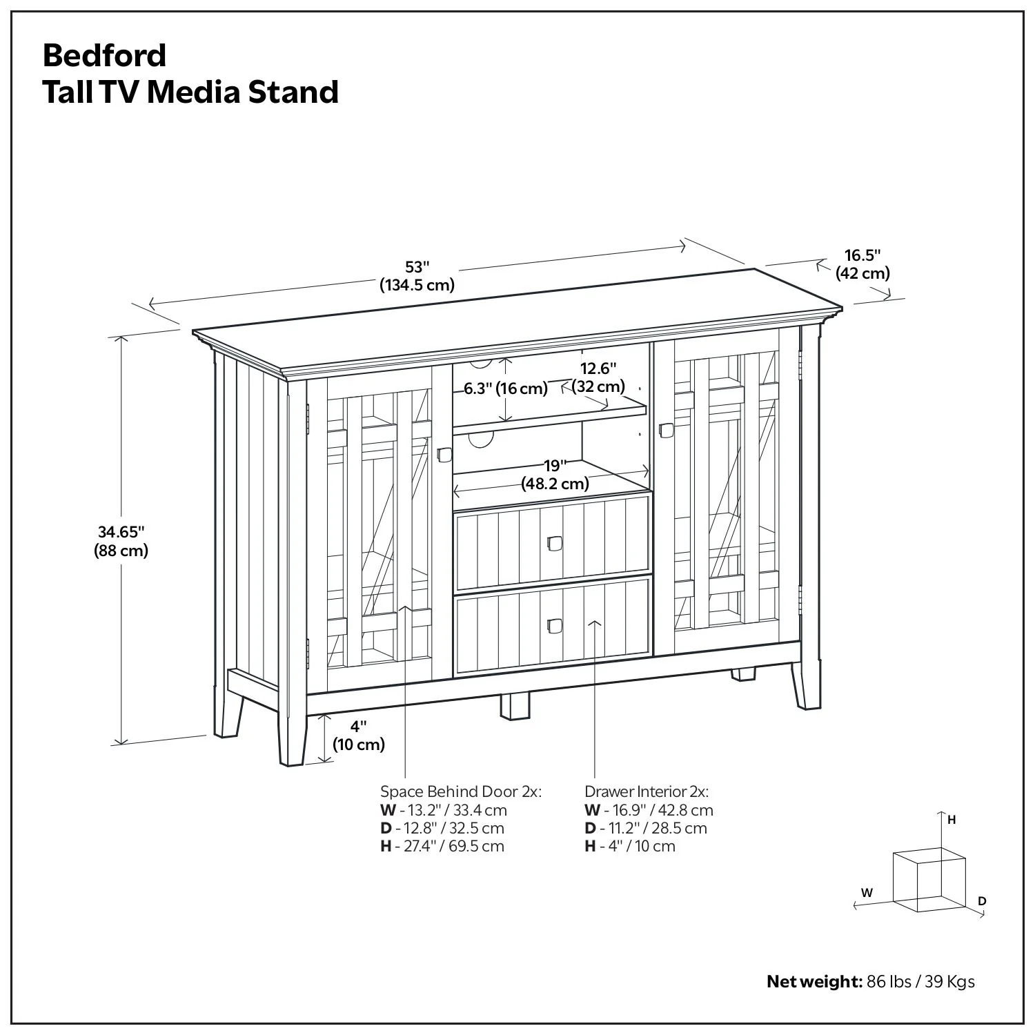 Bedford - Handcrafted Tall TV Media Stand - Image 12