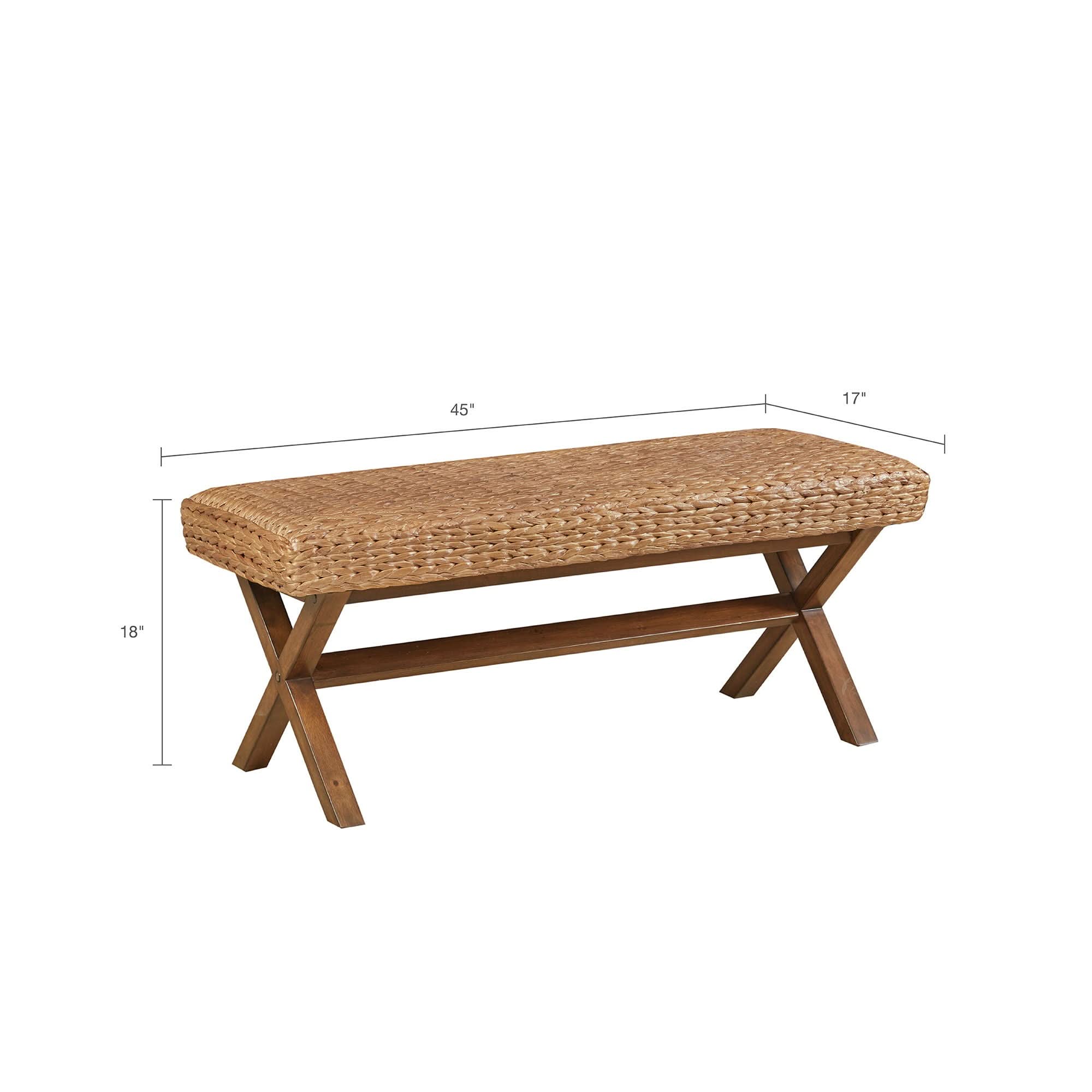 Bench With Water Hyacinth Seat - Brown - Image 2