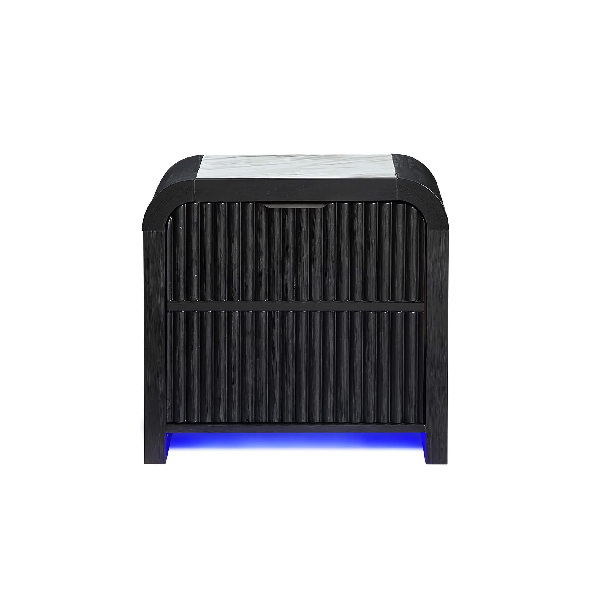 Beverly - Nightstand With Cooler And Speaker, LED Light, Rounded Sides - Black White