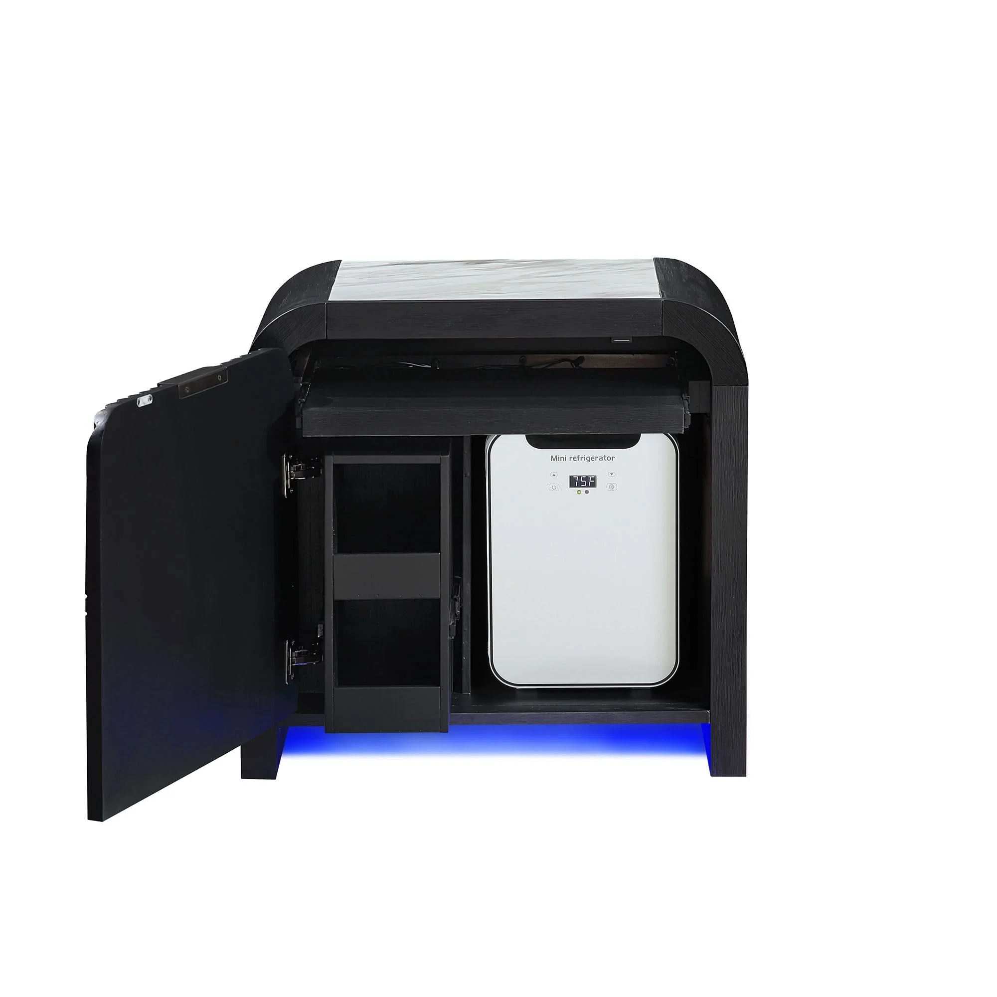 Beverly - Nightstand With Cooler And Speaker, LED Light, Rounded Sides - Black White - Image 3