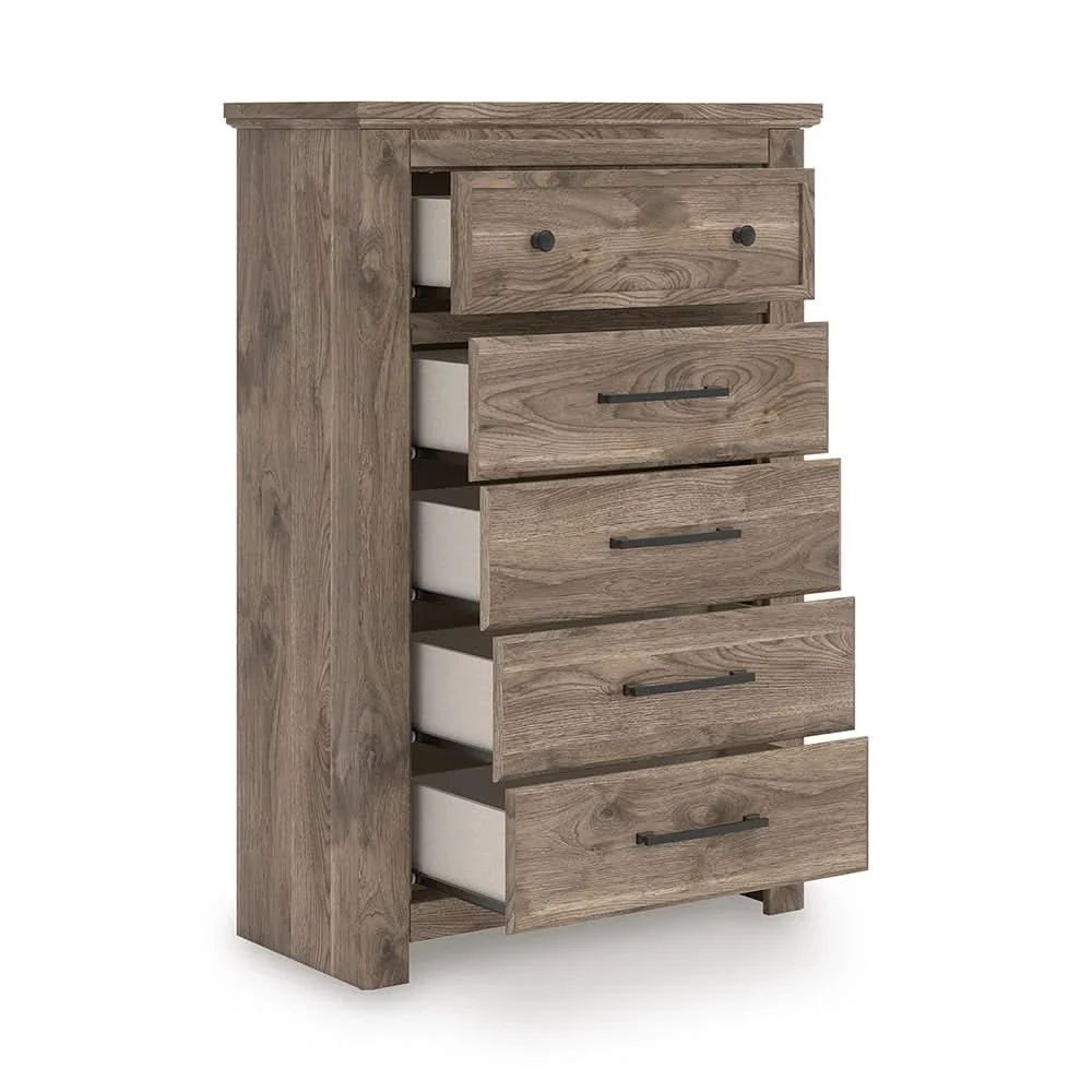 Blake Brown Chest with Hickory Grain Finish and 5 Drawer Storage - Image 4