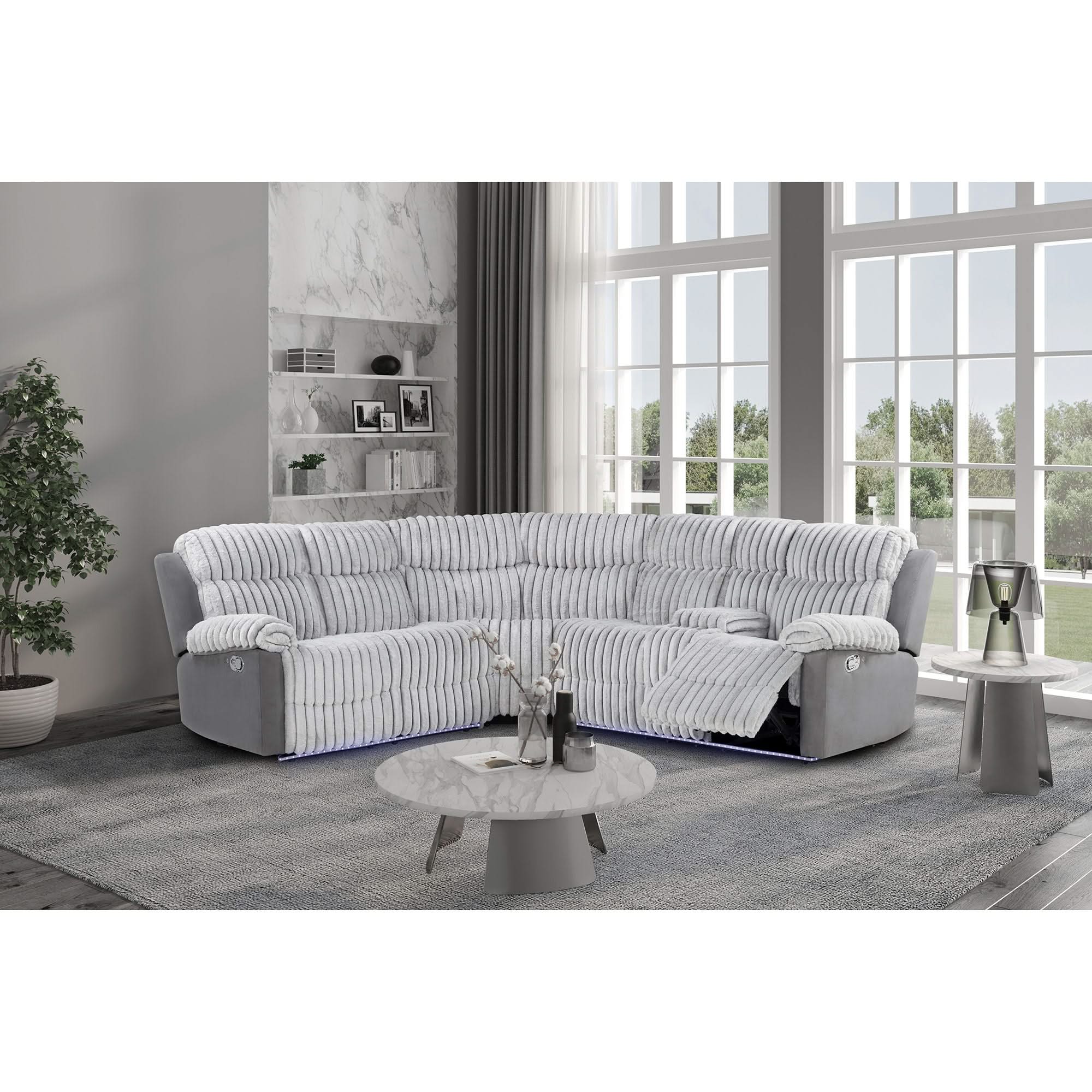 Bruni - Sectional Sofa With LED Lighting And Manual Recline - Gray - Image 3
