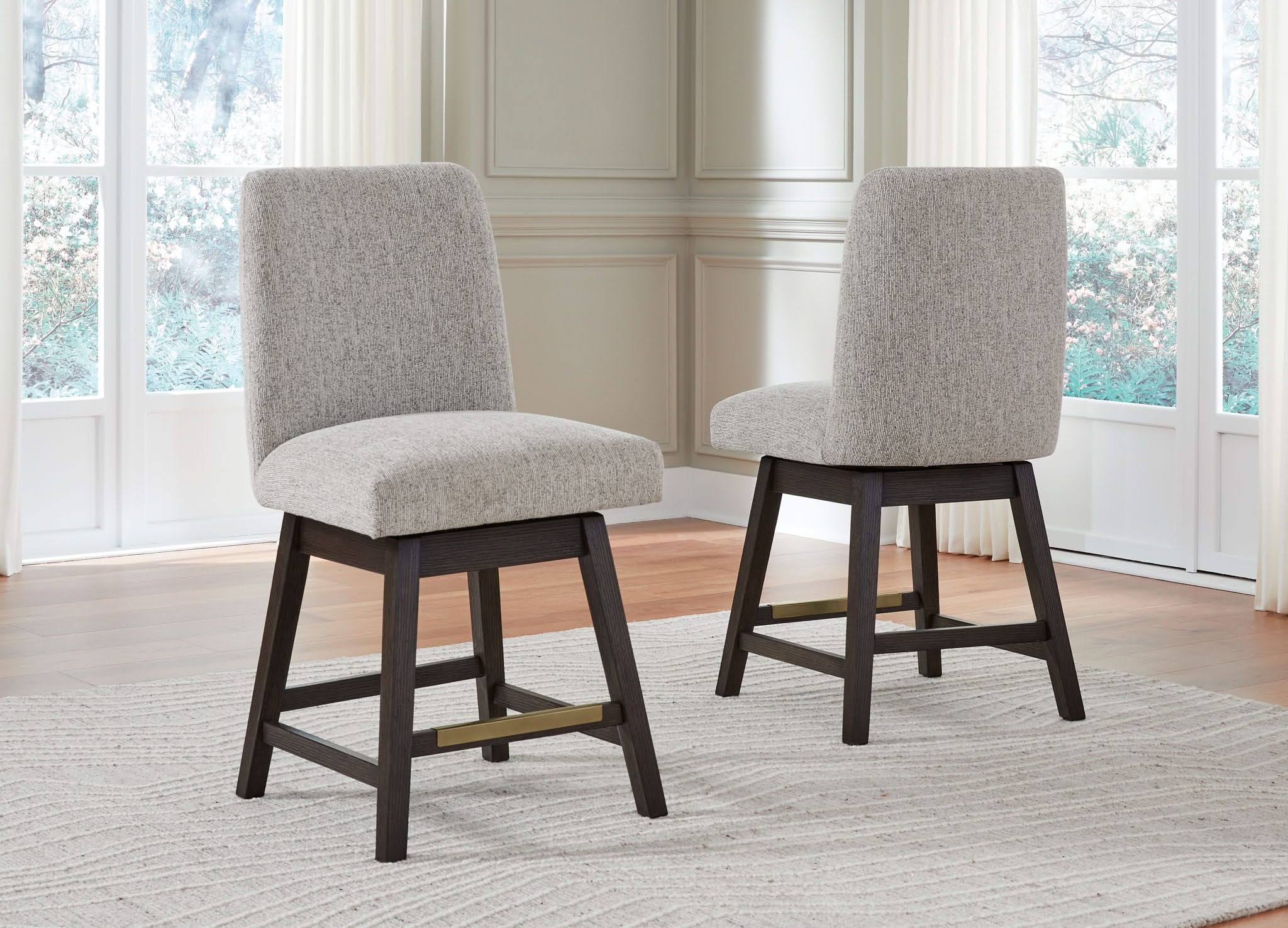 Burkhaus - Upholstered Swivel Barstool (Set of 2) - Beige / Dark Brown - Image 2