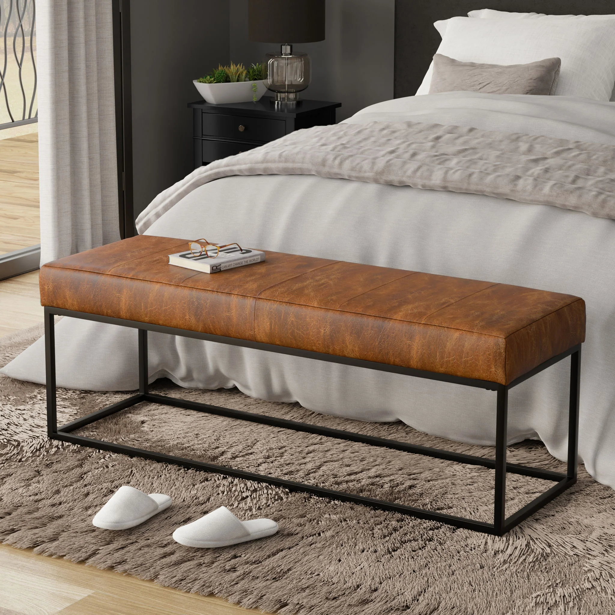 Candice - Ottoman Bench - Tan / Black - Image 3