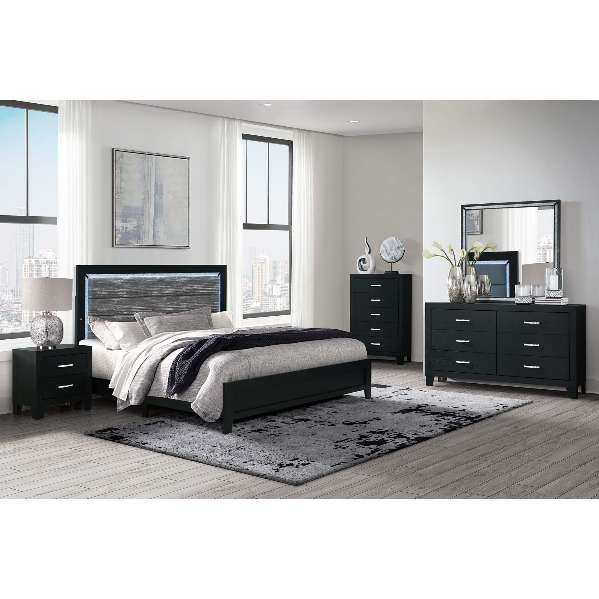 Carlos - 5 Pieces Queen Bedroom Set, Modern Design - Black - Image 4
