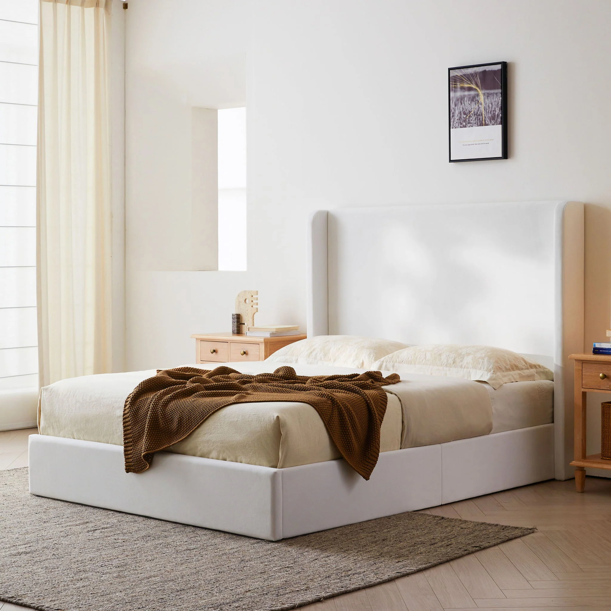 Carmen - King Size Upholstered Wingback Bed - White - Image 3
