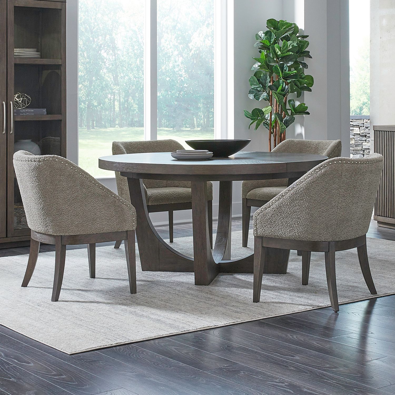 Cascade Falls - 5 Piece Pedestal Table Set - Satin Espresso - Image 2