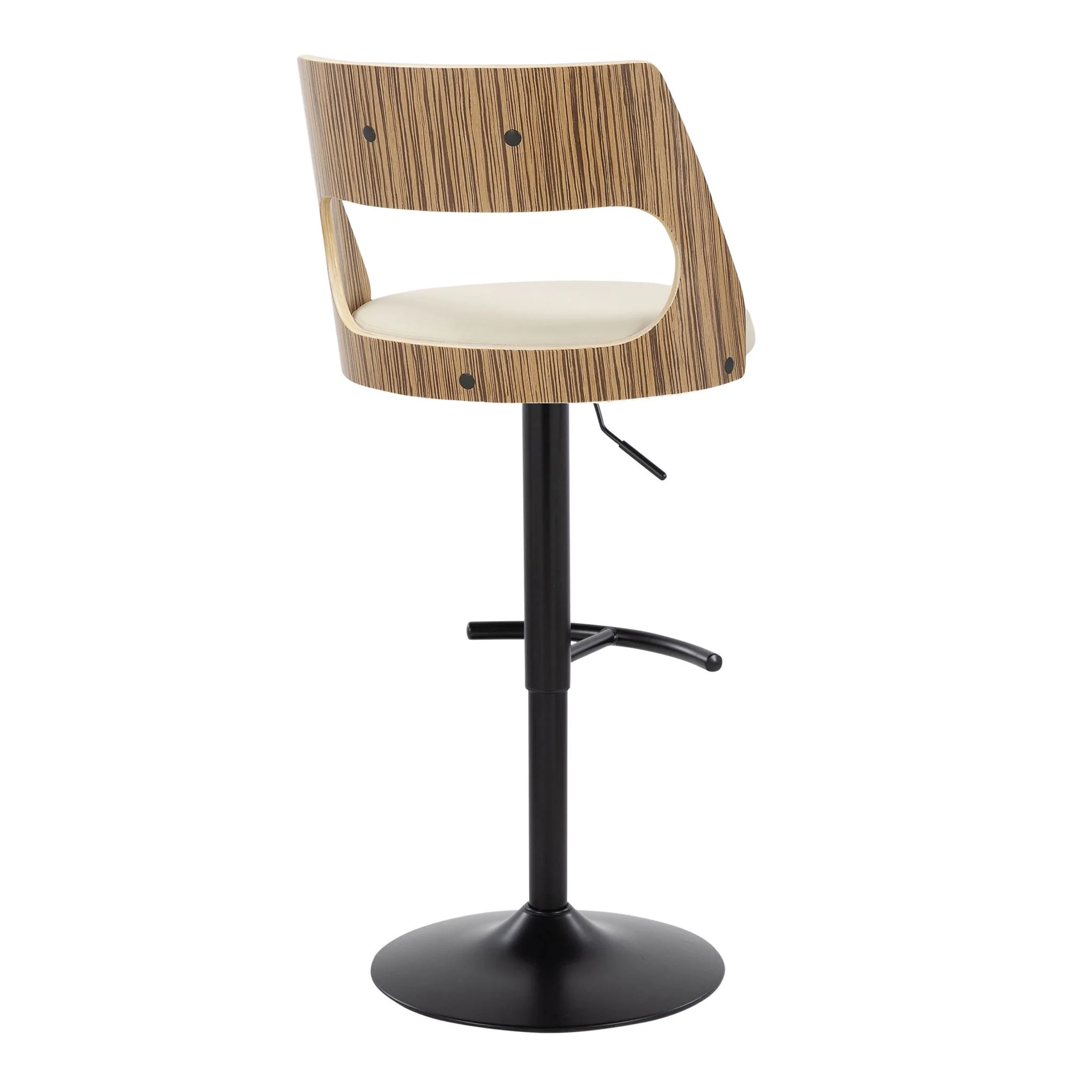 Cecina - Contemporary Adjustable Barstool With Swivel With Rounded T Footrest (Set of 2) - Black / Zebra / Cream - Image 2