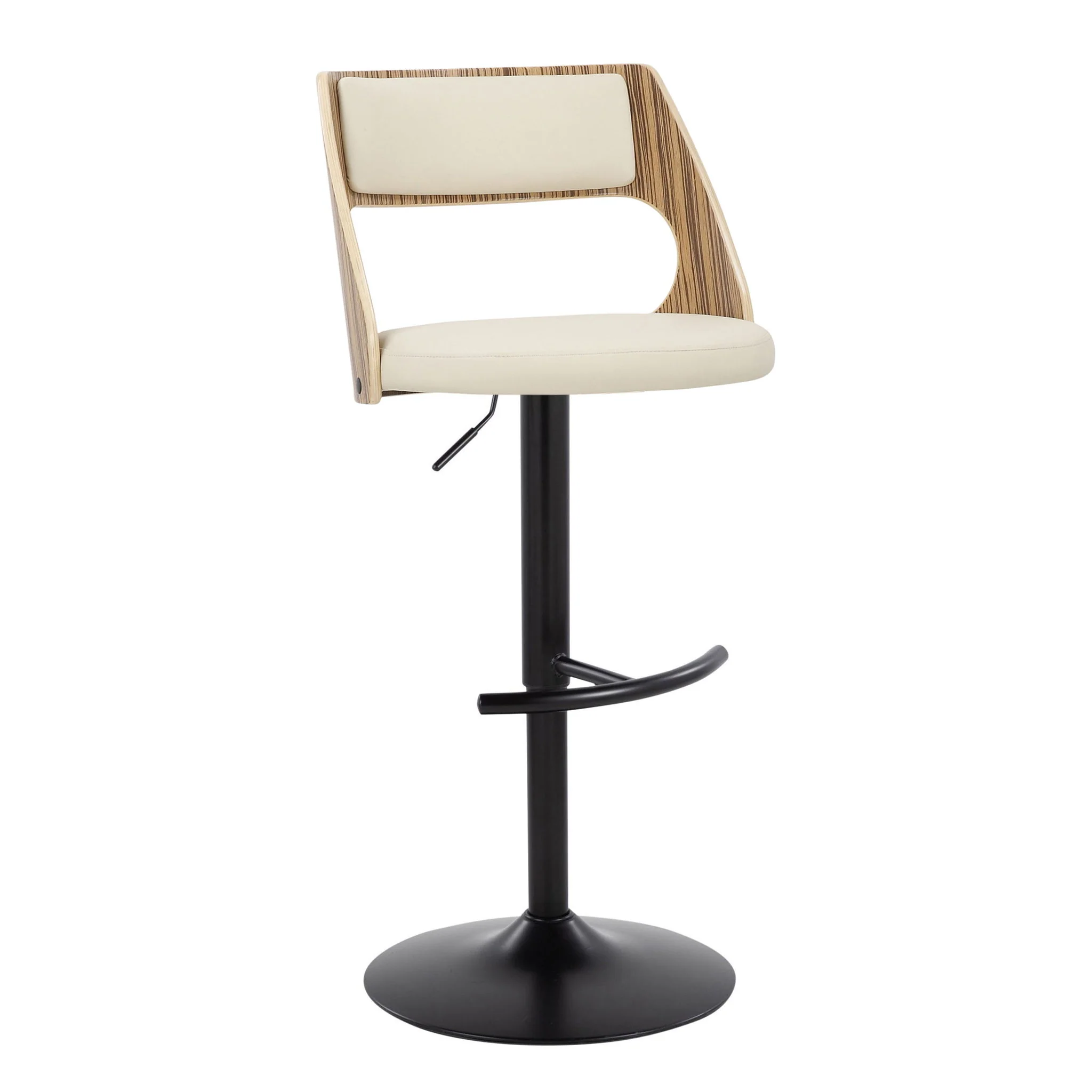 Cecina - Contemporary Adjustable Barstool With Swivel With Rounded T Footrest (Set of 2) - Black / Zebra / Cream - Image 3