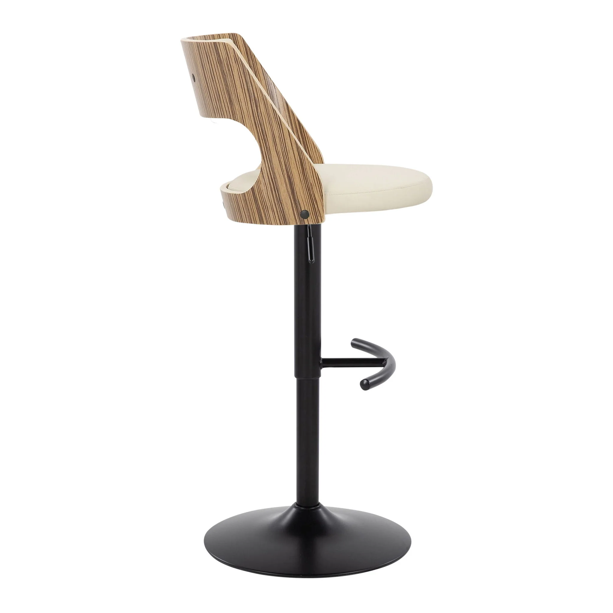 Cecina - Contemporary Adjustable Barstool With Swivel With Rounded T Footrest (Set of 2) - Black / Zebra / Cream - Image 4