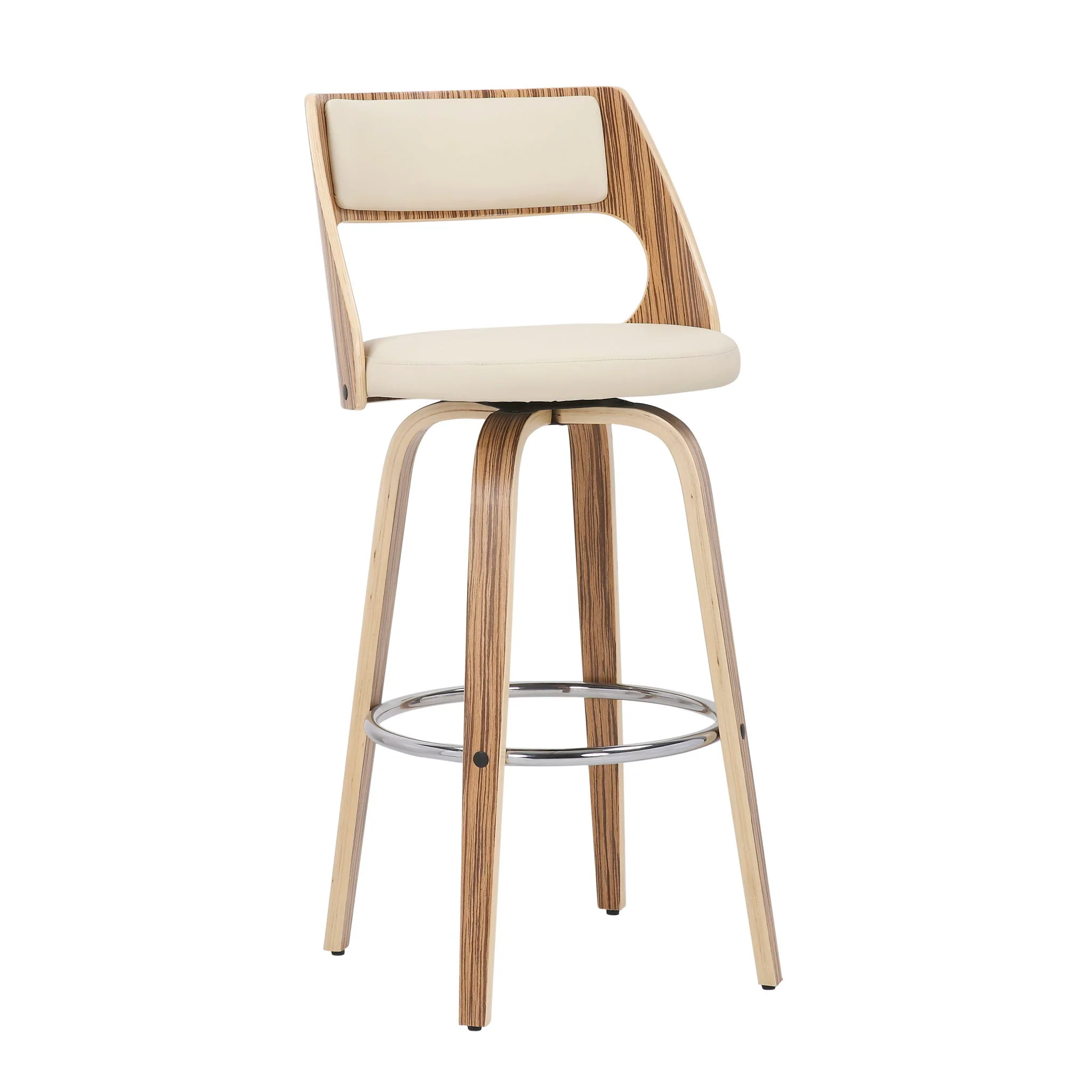 Cecina - Mid-Century Modern Fixed Height Barstool With Swivel (Set of 2) - Zebra / Cream - Image 4