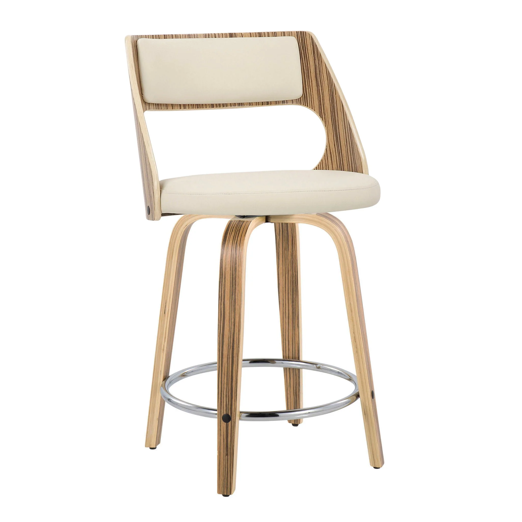 Cecina - Mid-Century Modern Fixed Height Counter Stool With Swivel With Round Footrest (Set of 2) - Zebra / Cream - Image 2