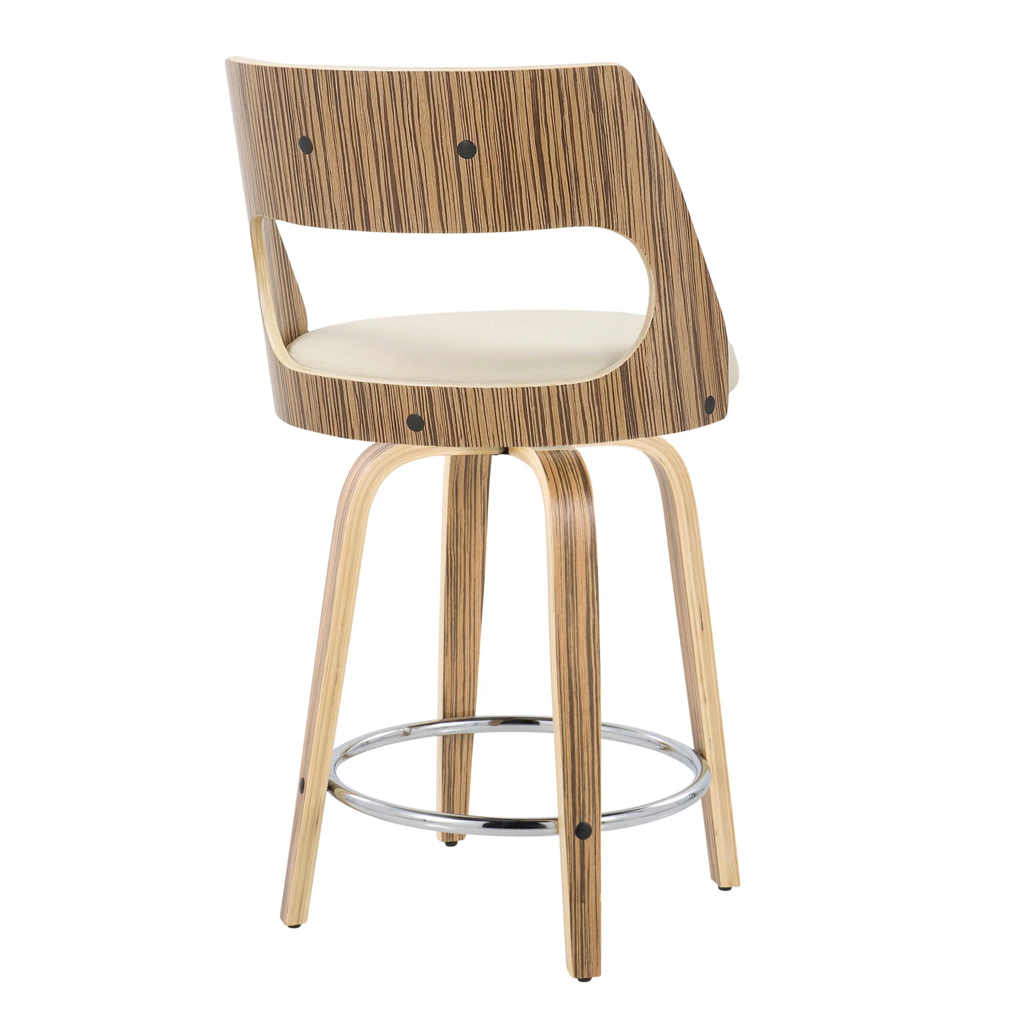 Cecina - Mid-Century Modern Fixed Height Counter Stool With Swivel With Round Footrest (Set of 2) - Zebra / Cream - Image 3
