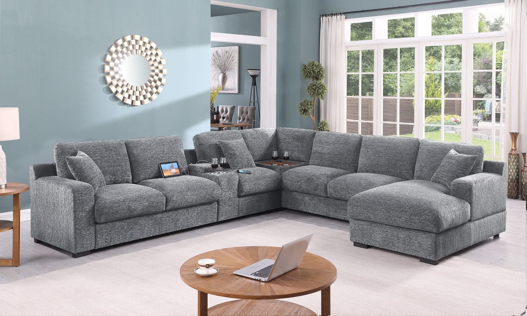 Celine - Fabric Corner Sectional Sofa With Right-Facing Chaise, Cupholders, And Charging Ports - Image 2