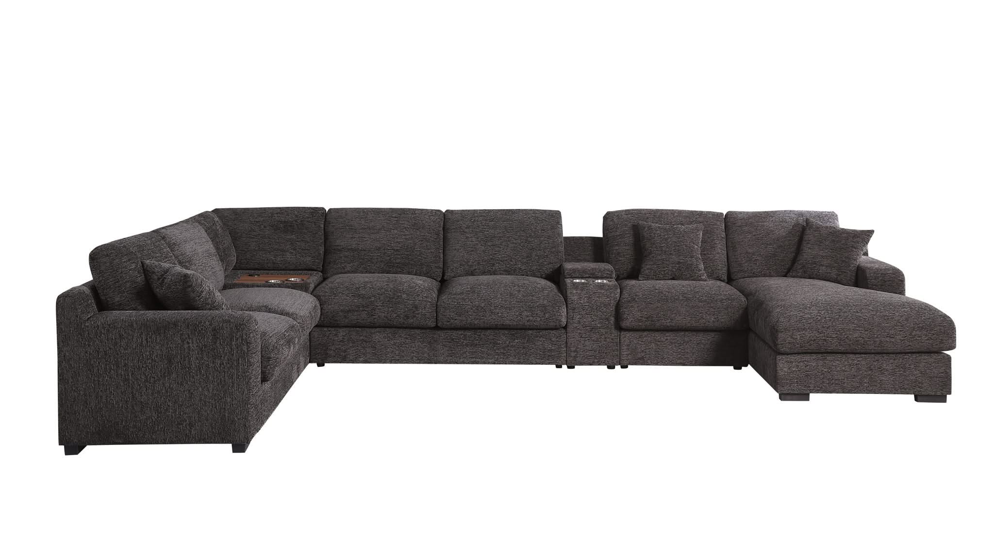 Celine - Corner Sectional Sofa With Right Facing Chaise, Cupholders, And Charging Ports - Gray - Image 2