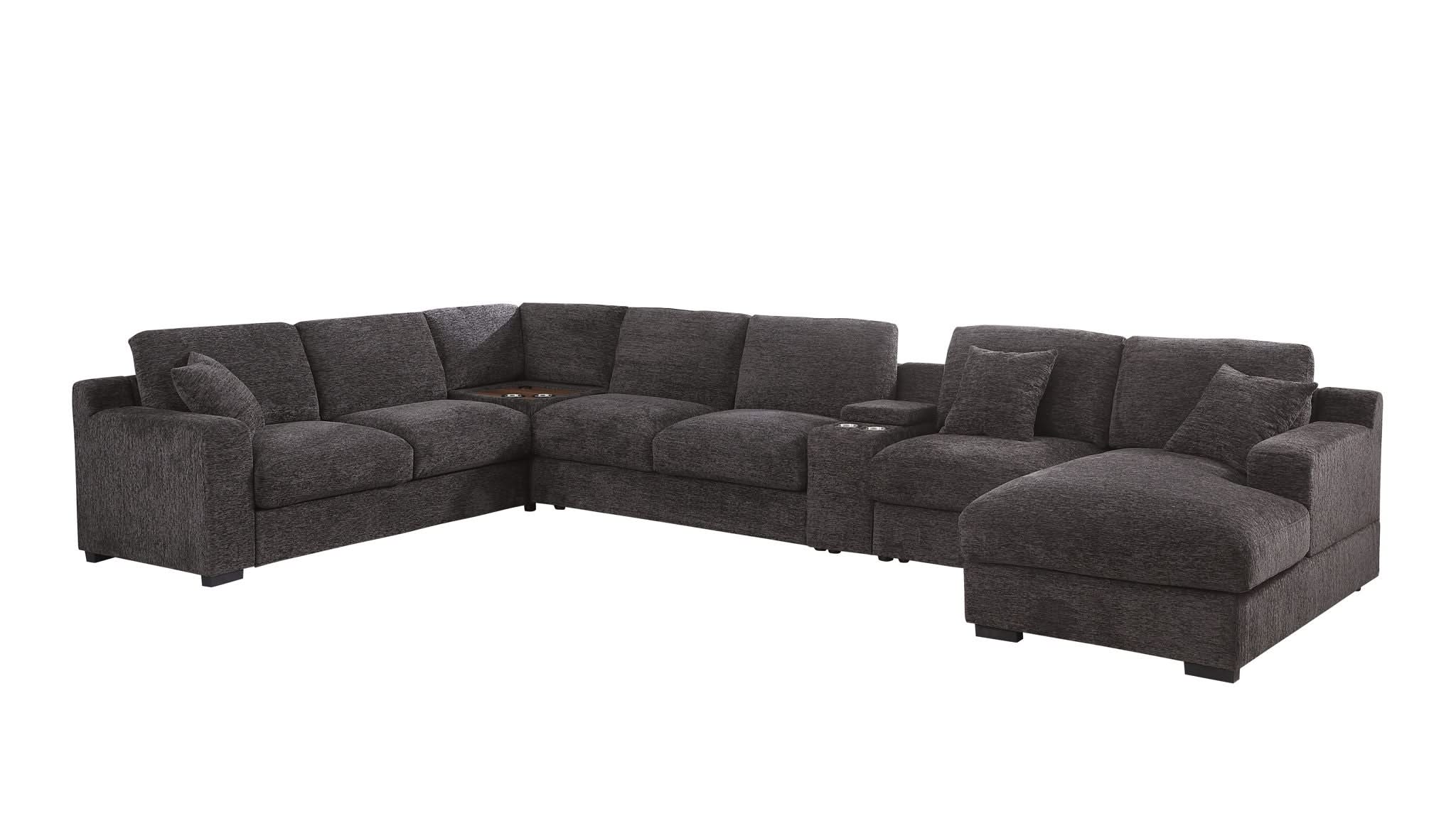 Celine - Corner Sectional Sofa With Right Facing Chaise, Cupholders, And Charging Ports - Gray - Image 3