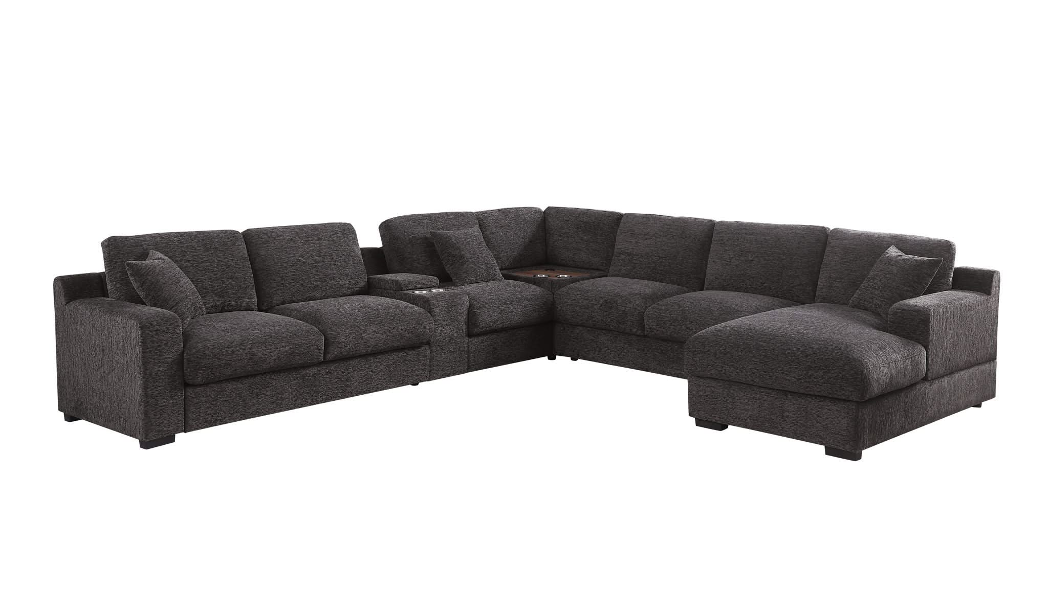 Celine - Corner Sectional Sofa With Right Facing Chaise, Cupholders, And Charging Ports - Gray - Image 4
