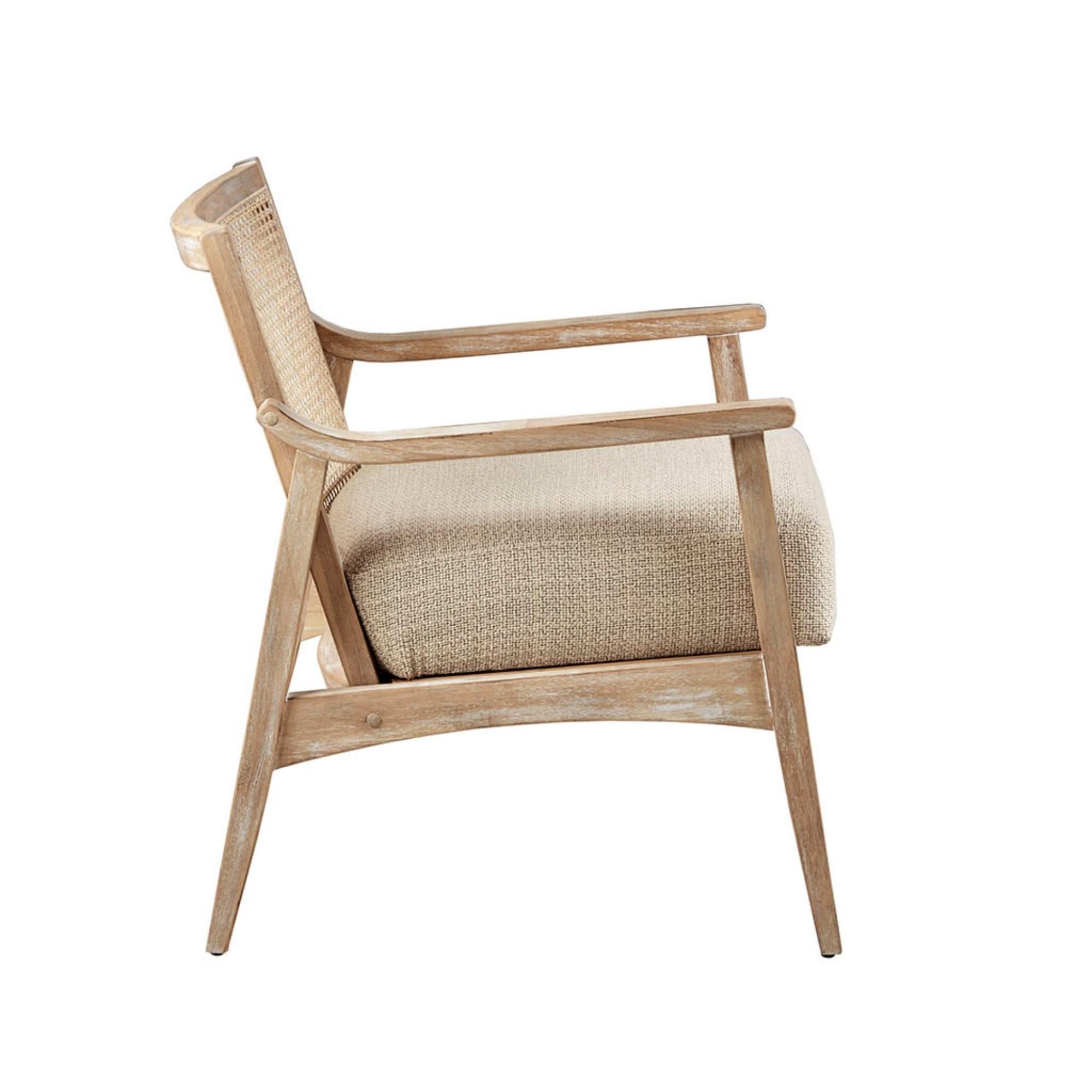 Chair With Cane Inset Back And Upholstered Seat - Light Brown - Image 2