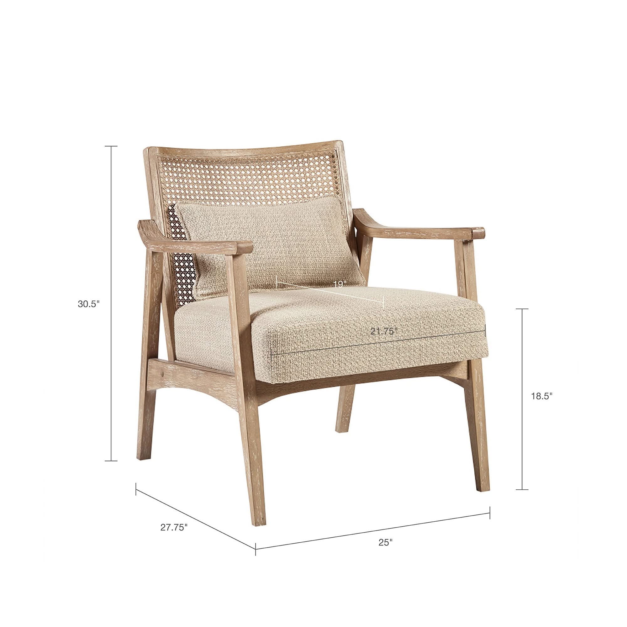 Chair With Cane Inset Back And Upholstered Seat - Light Brown - Image 3