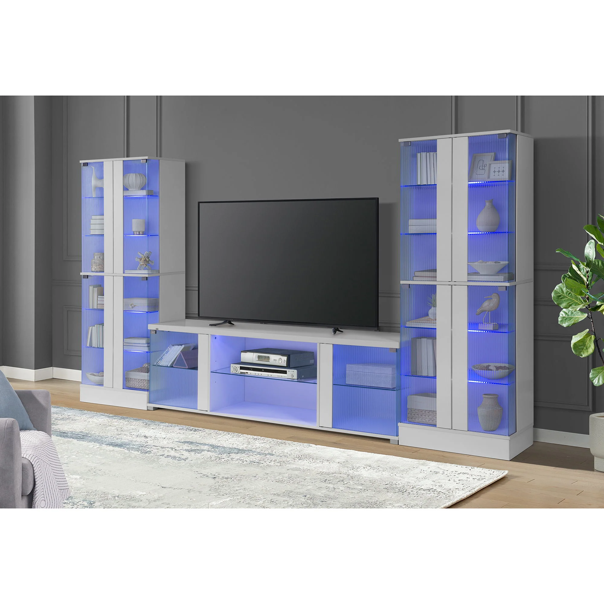 Chandra - 70" TV Stand With LED - Glossy White - Image 3