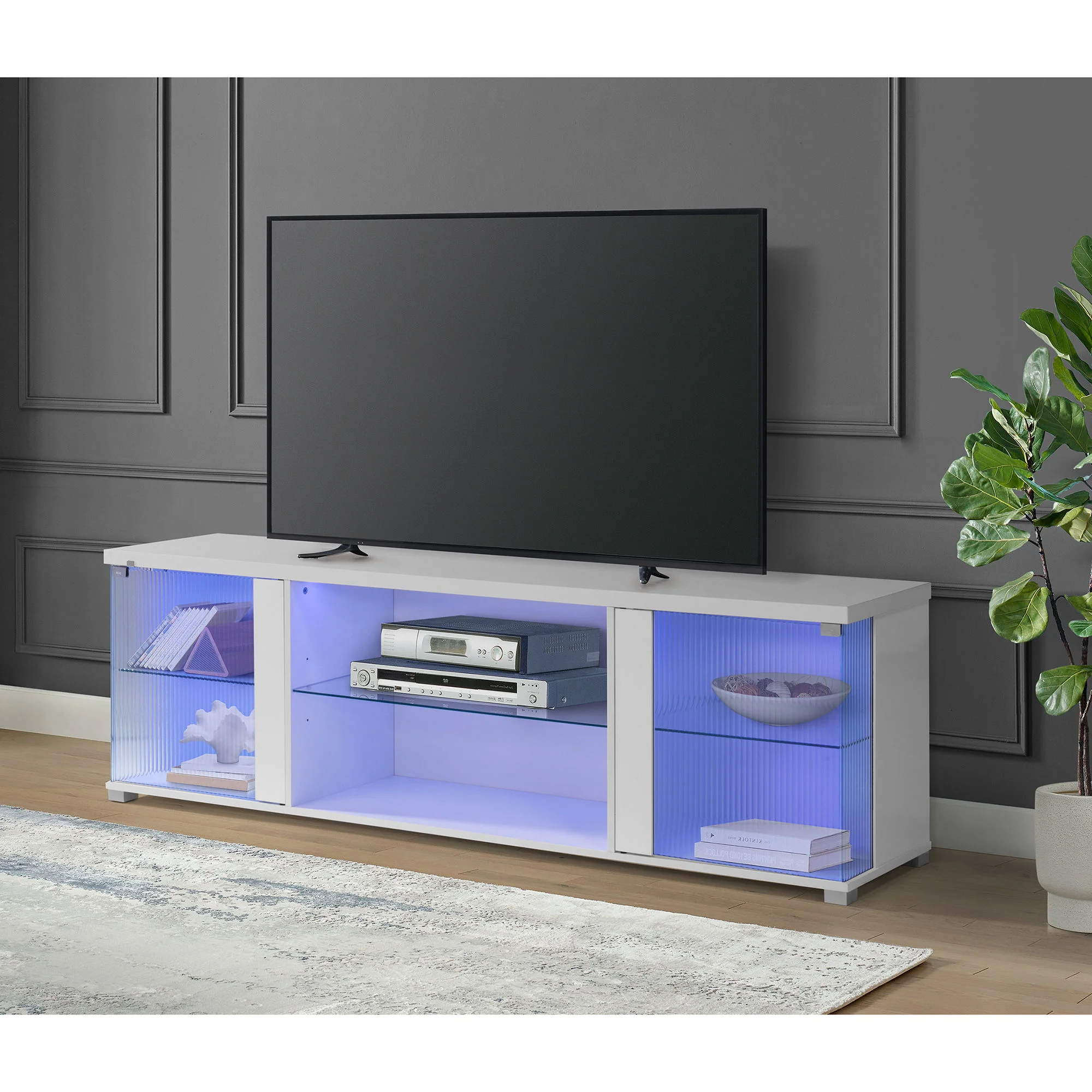 Chandra - 70" TV Stand With LED - Glossy White - Image 4