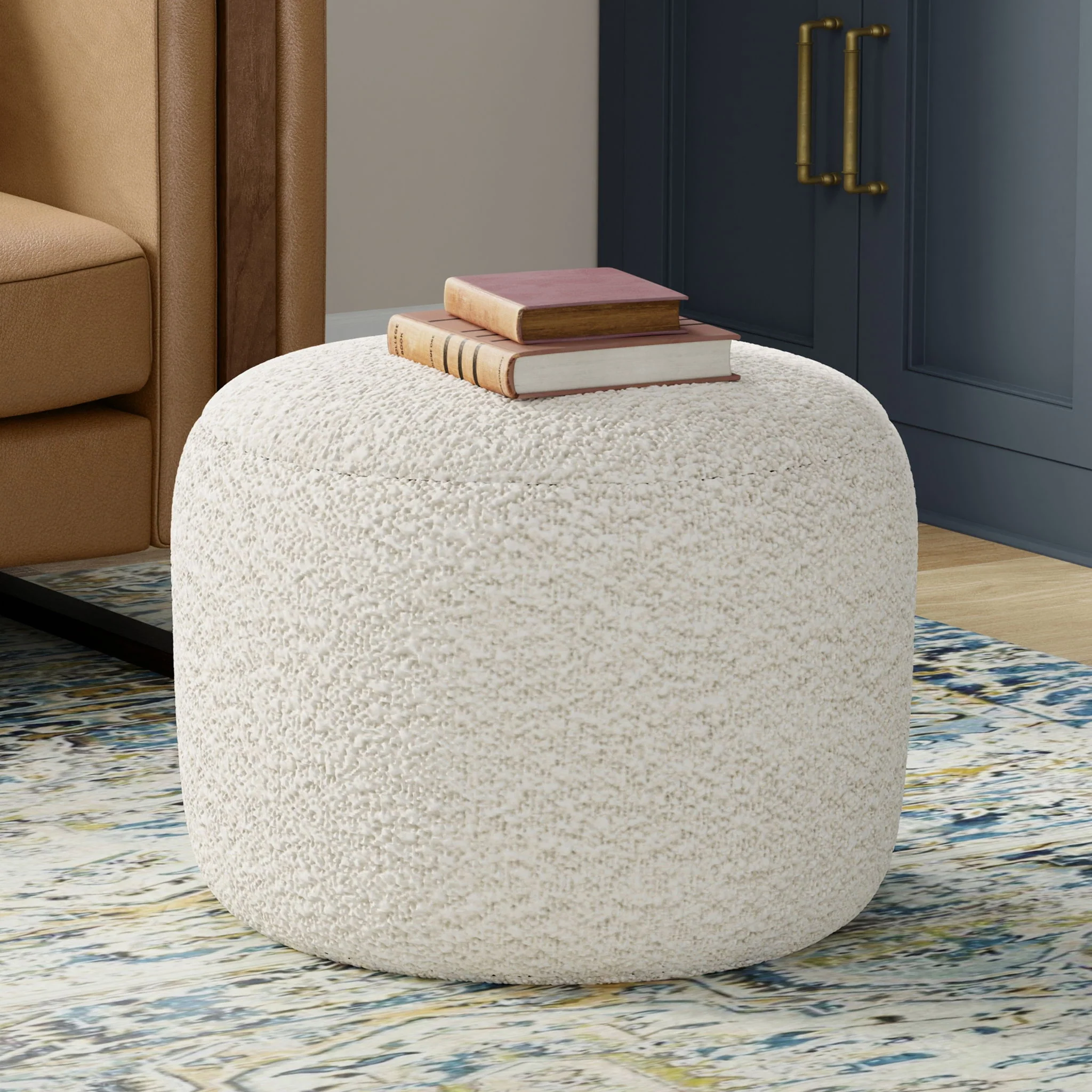 Chantal - Round Pouf - White - Image 3