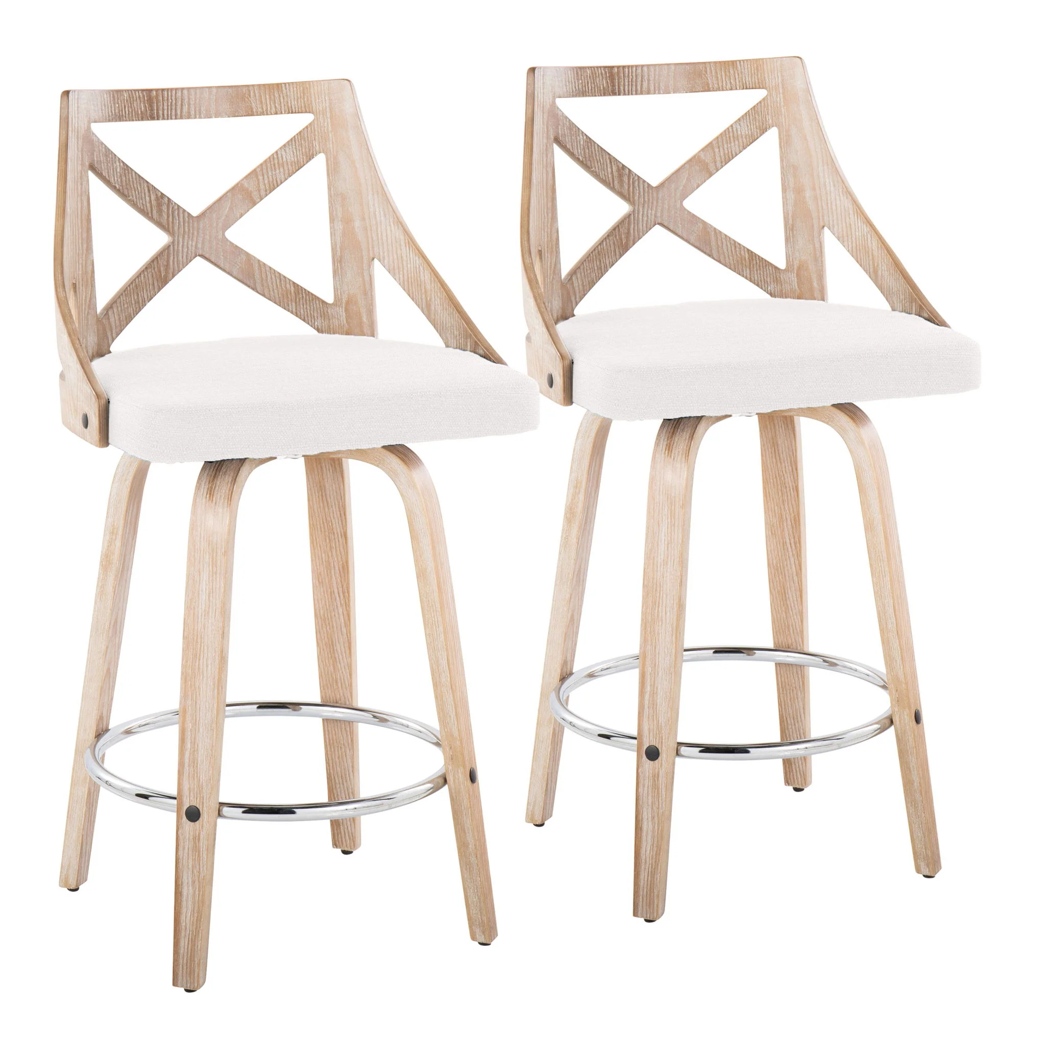 Charlotte - Farmhouse Fixed Height Counter Stool With Swivel And Round Footrest (Set of 2) - Image 2