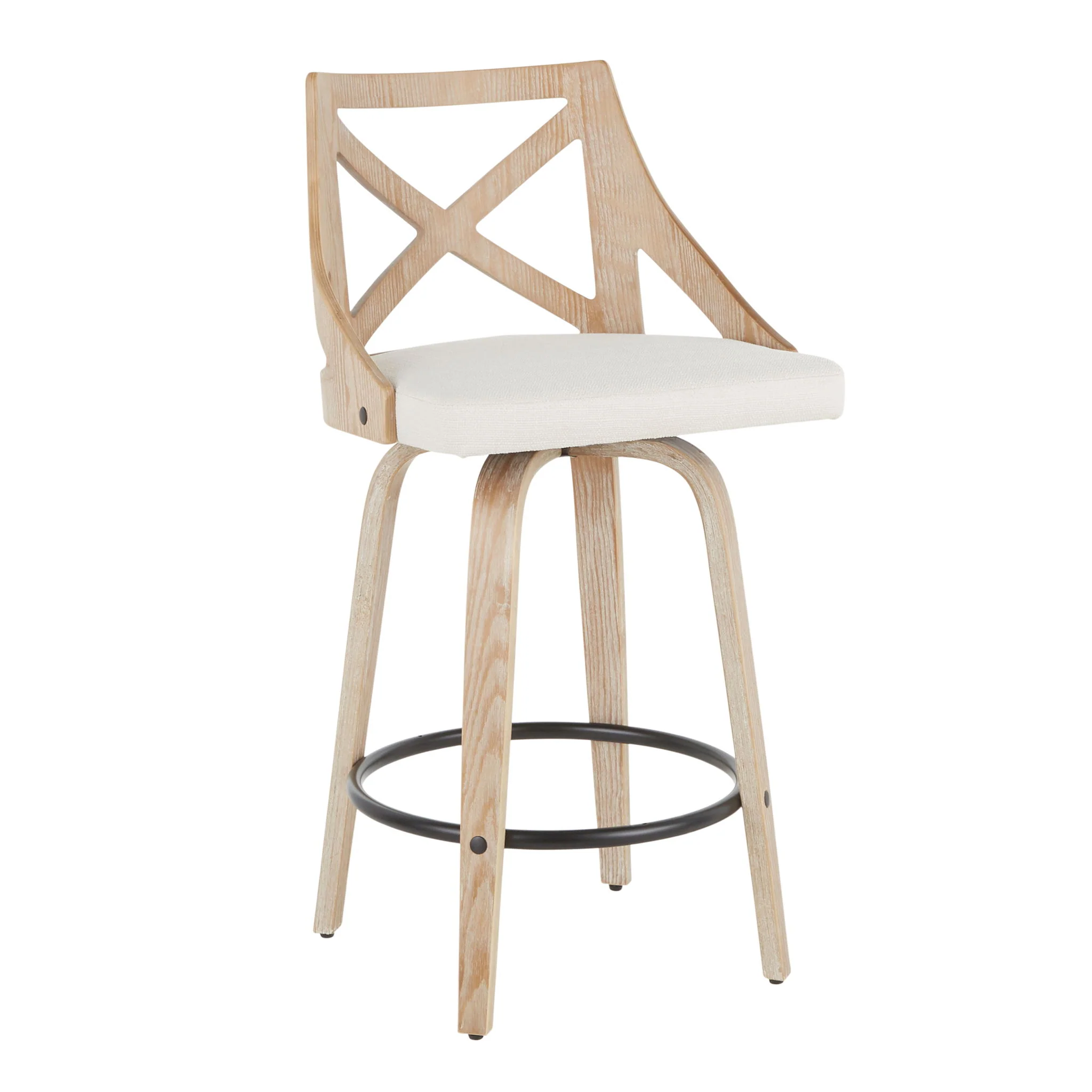 Charlotte - Farmhouse Fixed Height Counter Stool With Swivel (Set of 2) - White Washed / Cream - Image 4