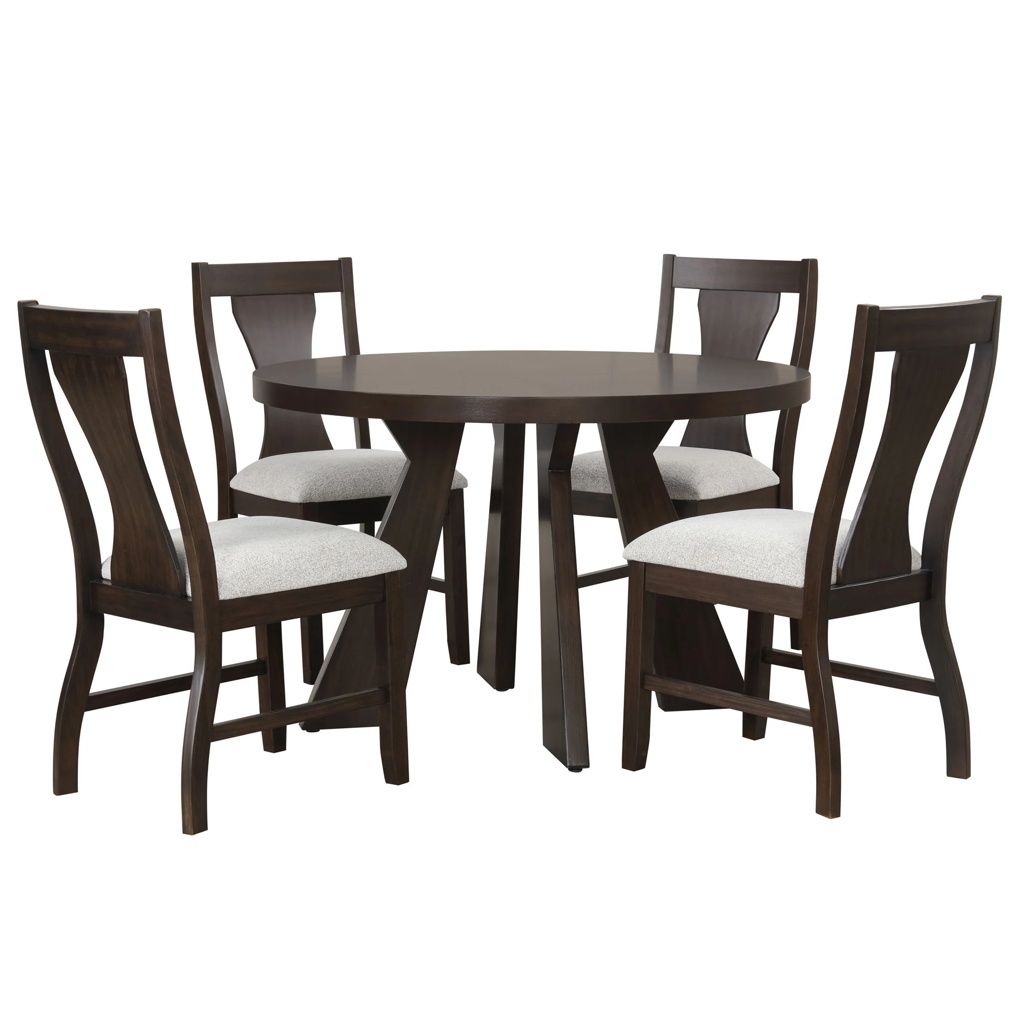 Chestnut Ridge - 5 Piece Dining Room Set (Round 47" Table & 4 Chairs) - Brown / Beige - Image 3