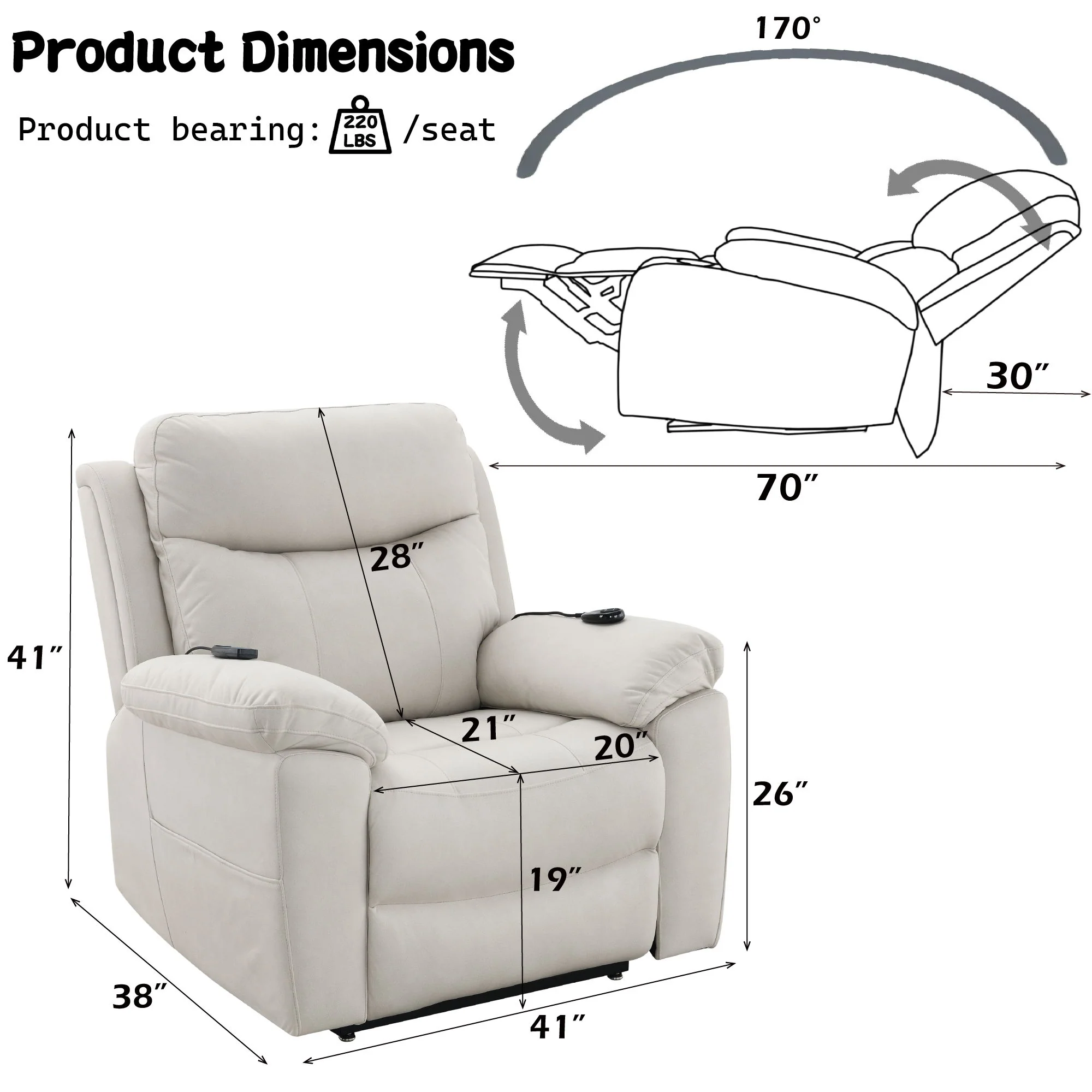 Chriki - Power Motion Recliner & Lift Heating Massage Chair - Beige - Image 2