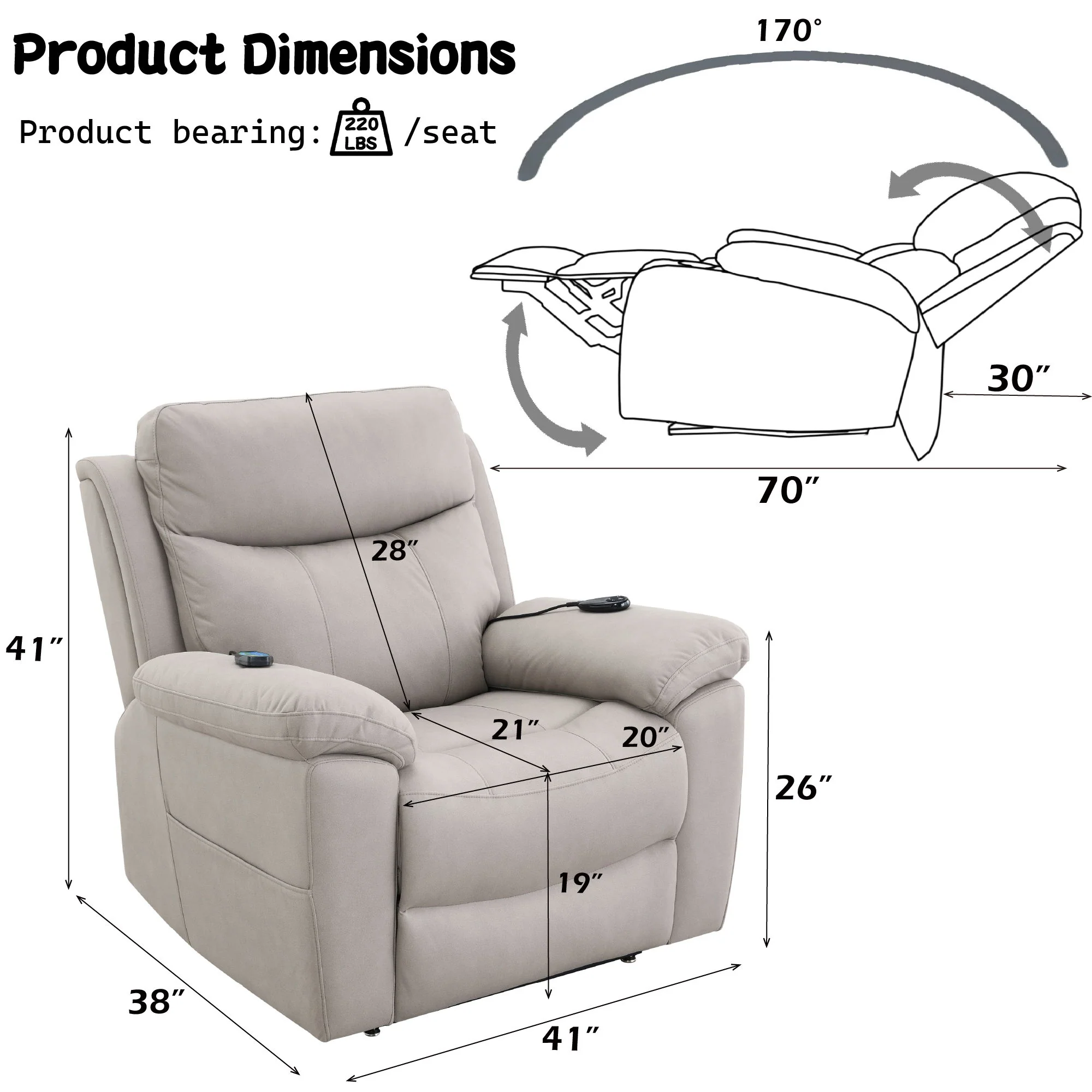Chriki - Power Motion Recliner With Lift Heating Massage Chair - Beige - Image 2