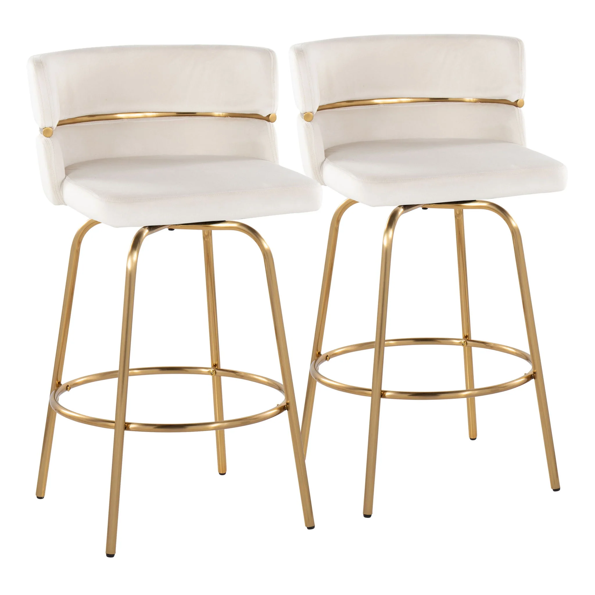 Cinch - Glam / Art Deco Fixed Height Counter Stool With Swivel With Round Footrest (Set of 2) - Image 2