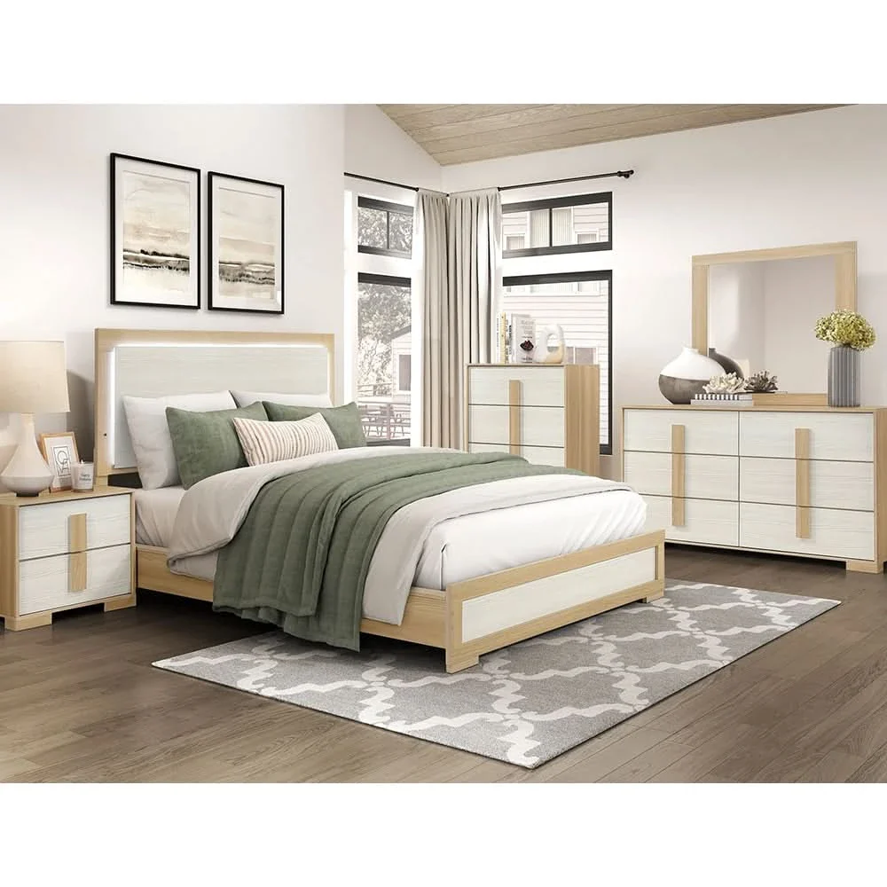 City Avenue Two-Tone Contemporary 5-Piece Bedroom Set with Natural Wood Grain Finish (Queen/King)