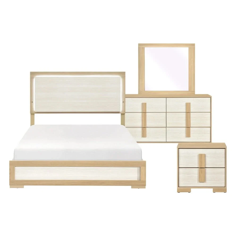 City Avenue Two-Tone Contemporary 5-Piece Bedroom Set with Natural Wood Grain Finish (Queen/King) - Image 15