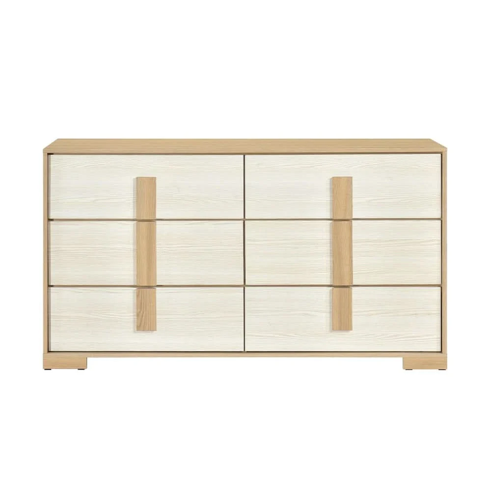 City Avenue Two-Tone Contemporary 6-Drawer Dresser with Natural Wood Grain Finish - Image 2