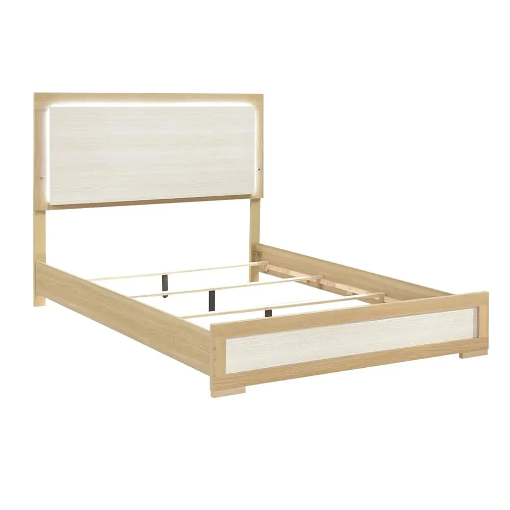 City Avenue Two-Tone Contemporary Panel Bed with Natural Wood Grain Finish (Twin/Full/Queen/King) - Image 2