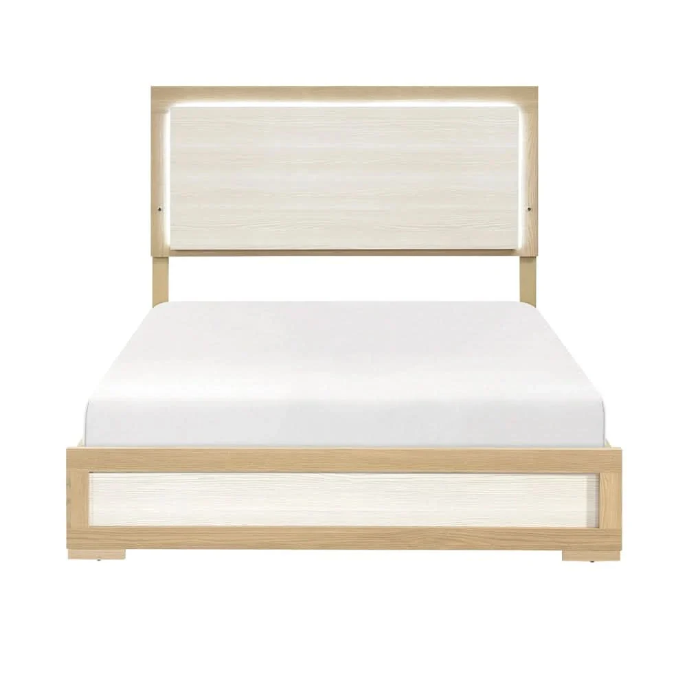 City Avenue Two-Tone Contemporary Panel Bed with Natural Wood Grain Finish (Twin/Full/Queen/King) - Image 3