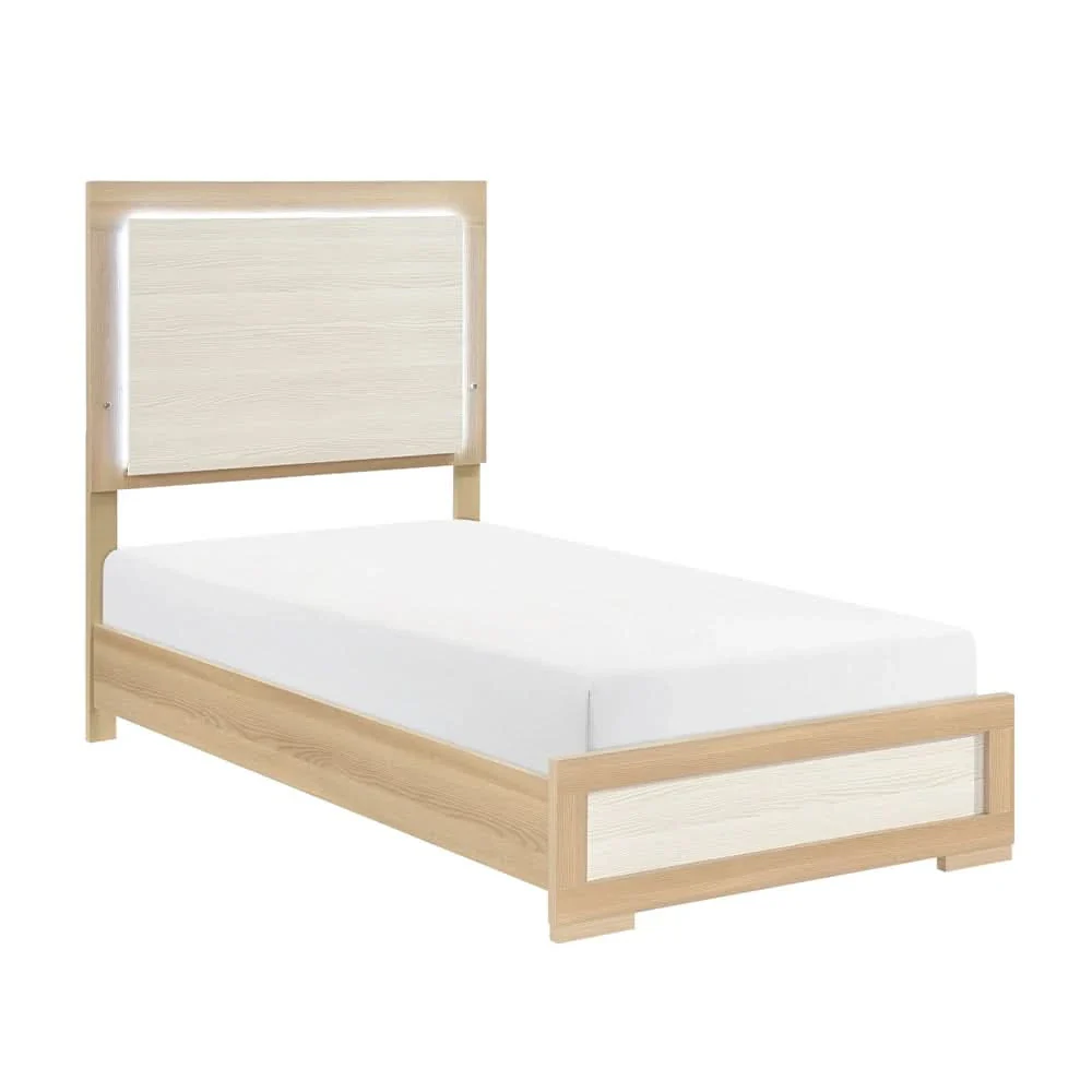 City Avenue Two-Tone Contemporary Panel Bed with Natural Wood Grain Finish (Twin/Full/Queen/King) - Image 7