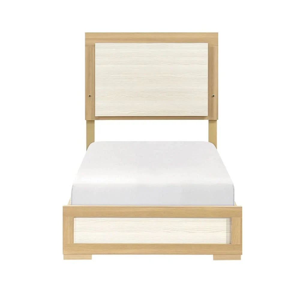 City Avenue Two-Tone Contemporary Panel Bed with Natural Wood Grain Finish (Twin/Full/Queen/King) - Image 9