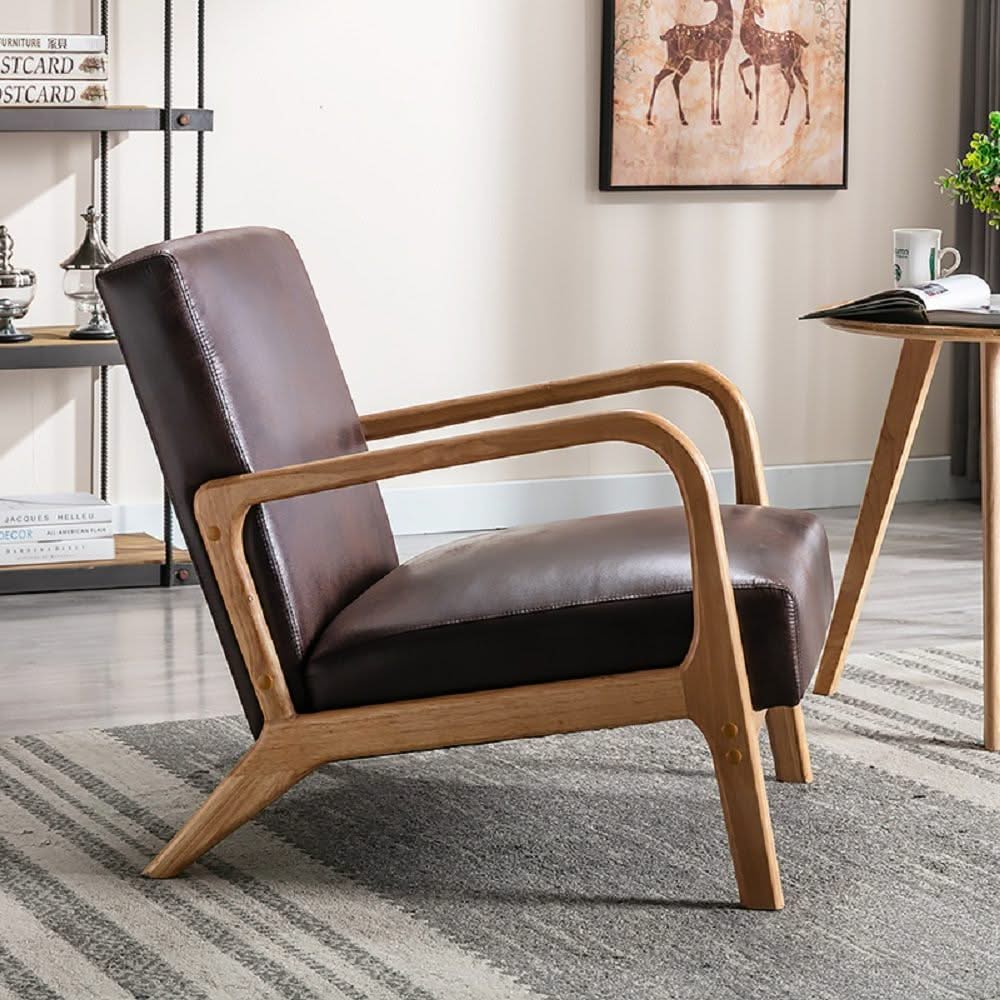 Open Framed Armchair With Cushioning Brown - Dark Brown - Image 2